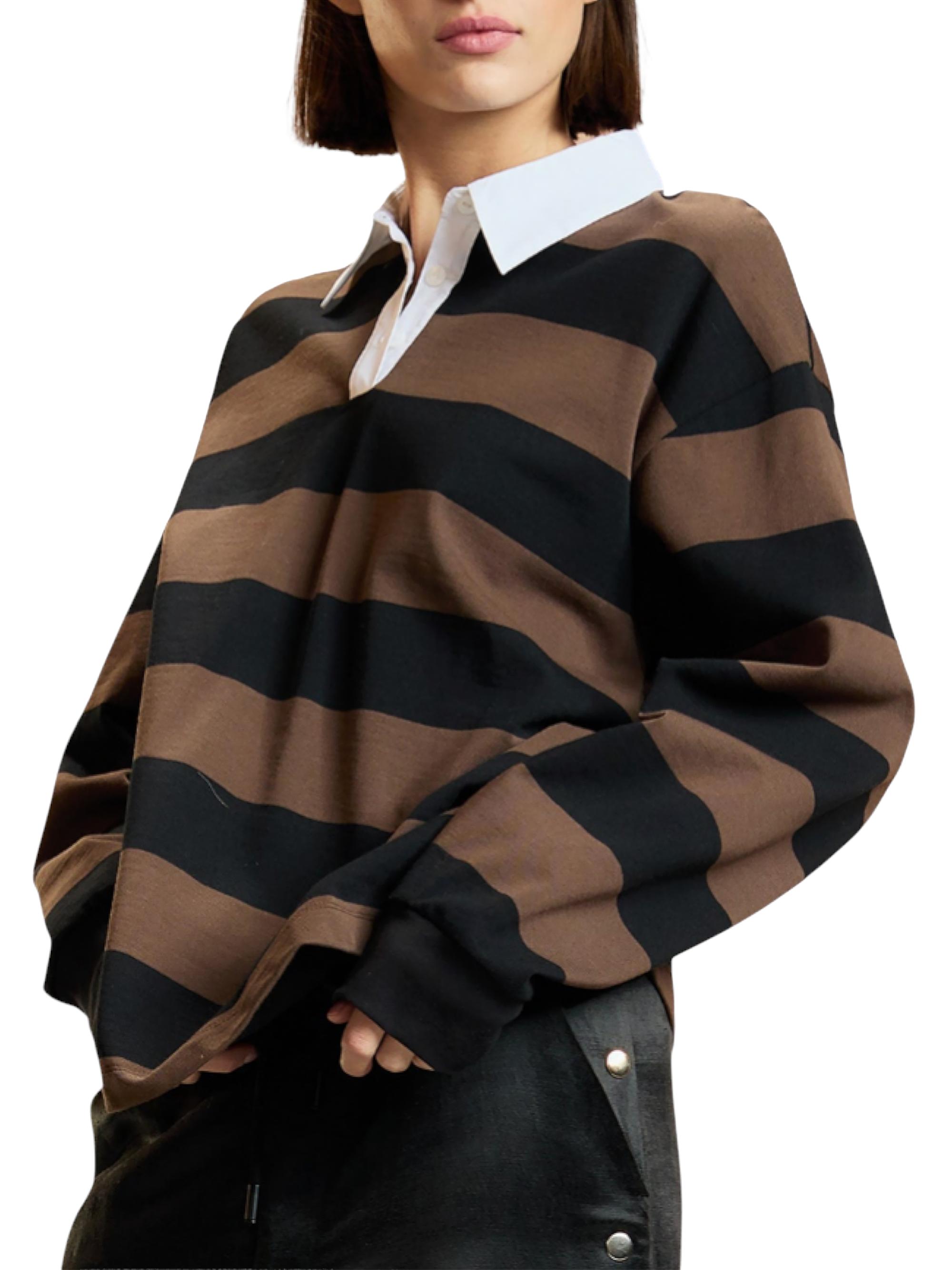 Cynthia Rowley Women's Ardie Striped Cotton Rugby Shirt - Black | Thumbnail 4