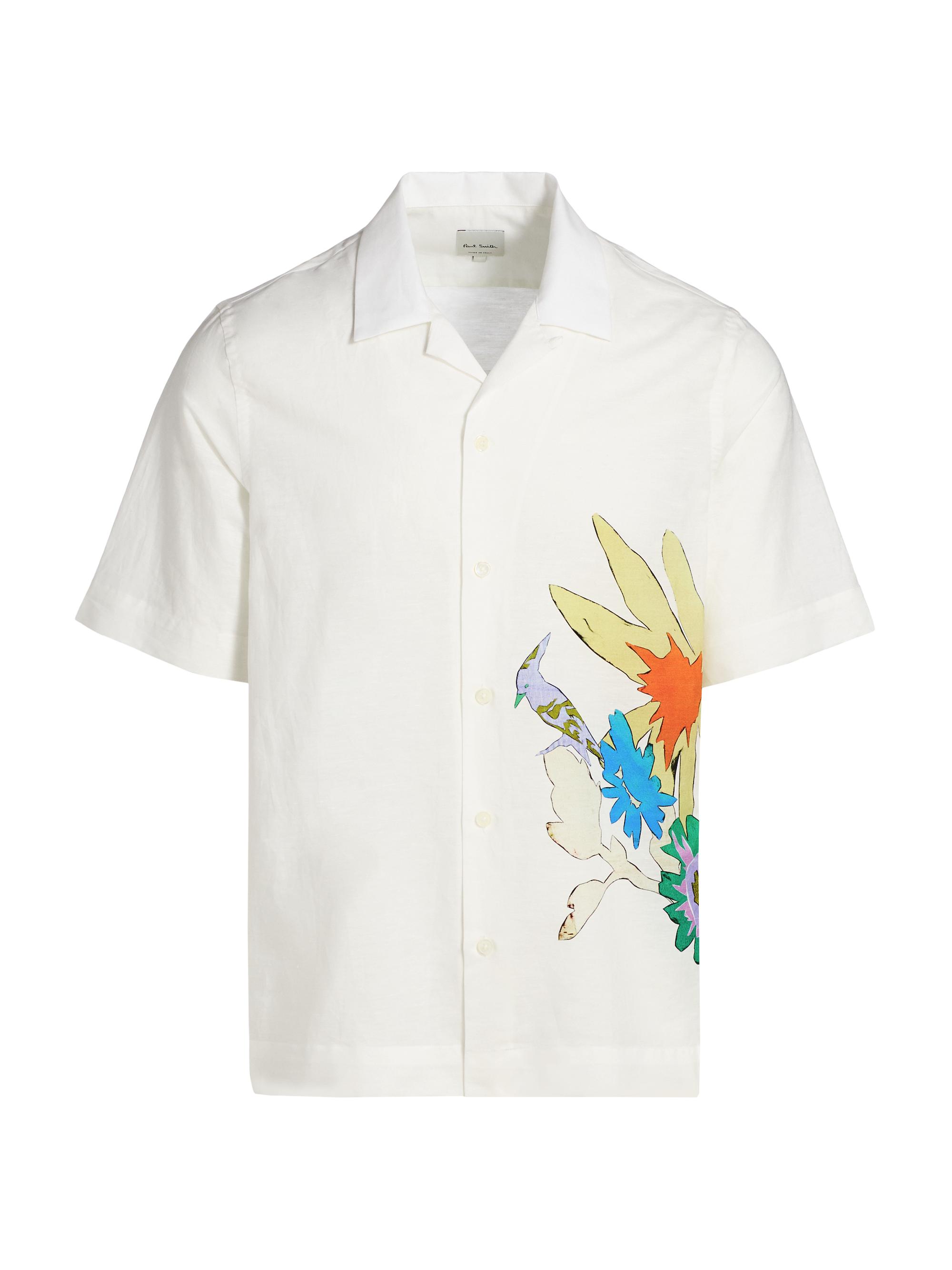 Paul Smith Men's Bird & Flowers Camp Shirt - White