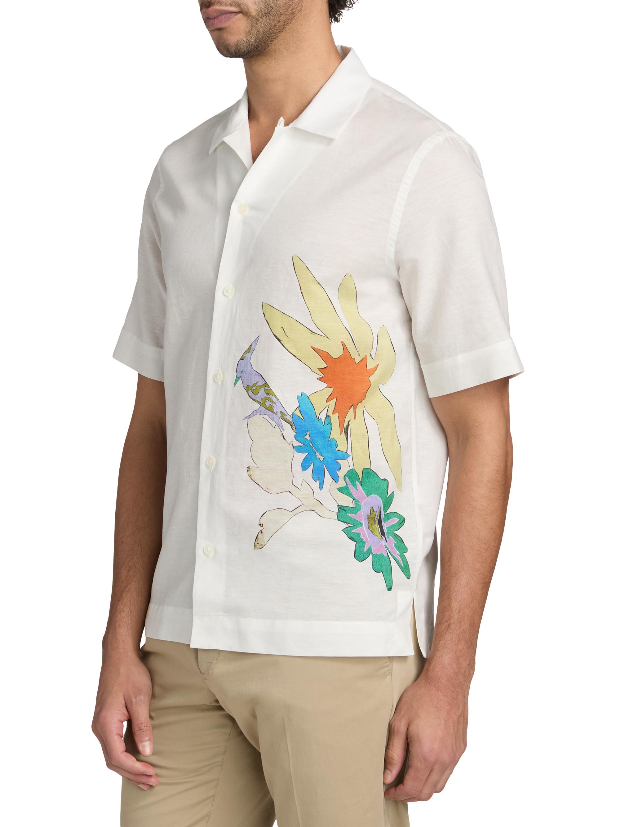 Paul Smith Men's Bird & Flowers Camp Shirt - White | Thumbnail 4