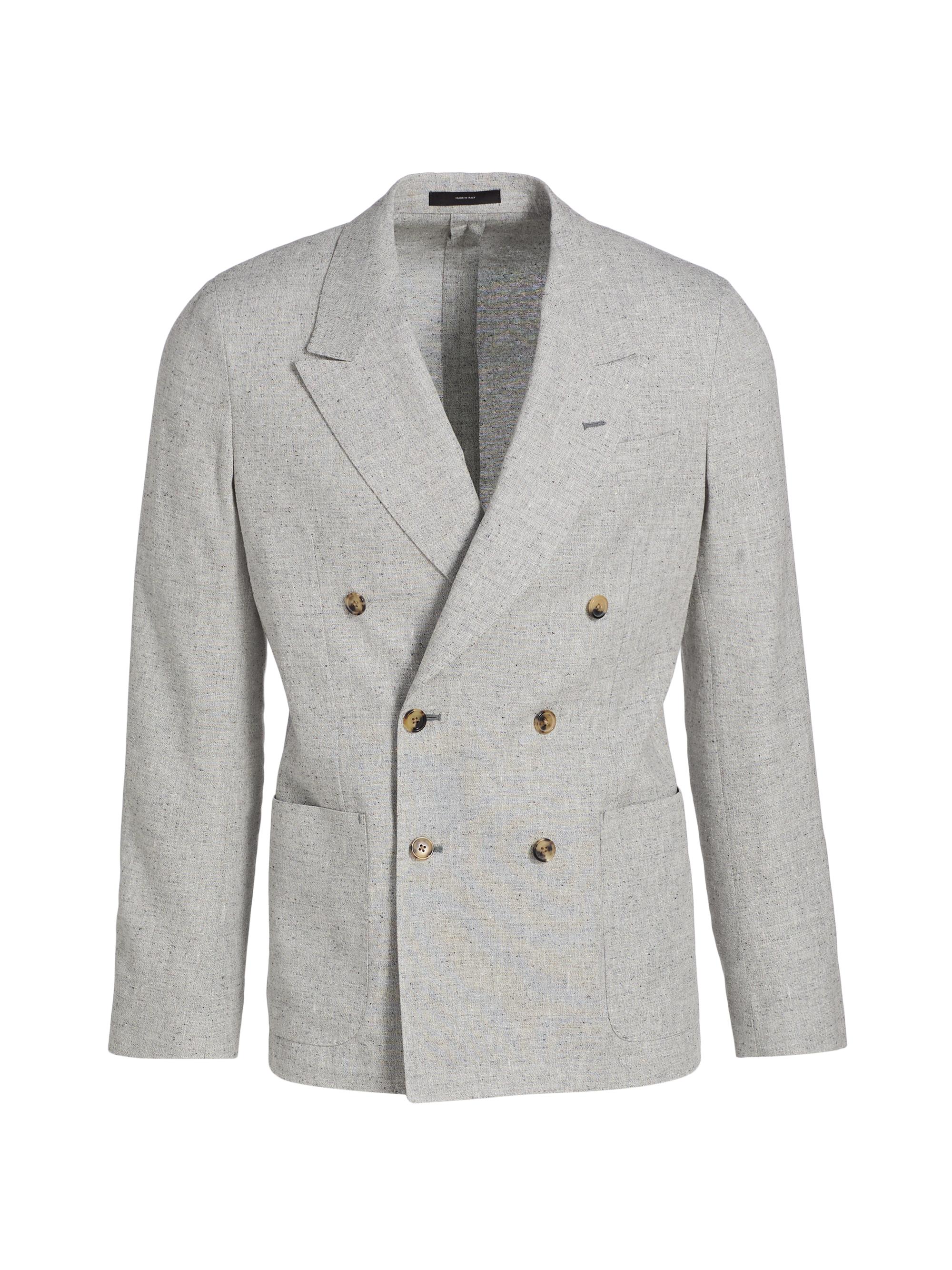 Paul Smith Men's Linen-Silk-Wool Double-Breasted Blazer - Grey | Thumbnail 8