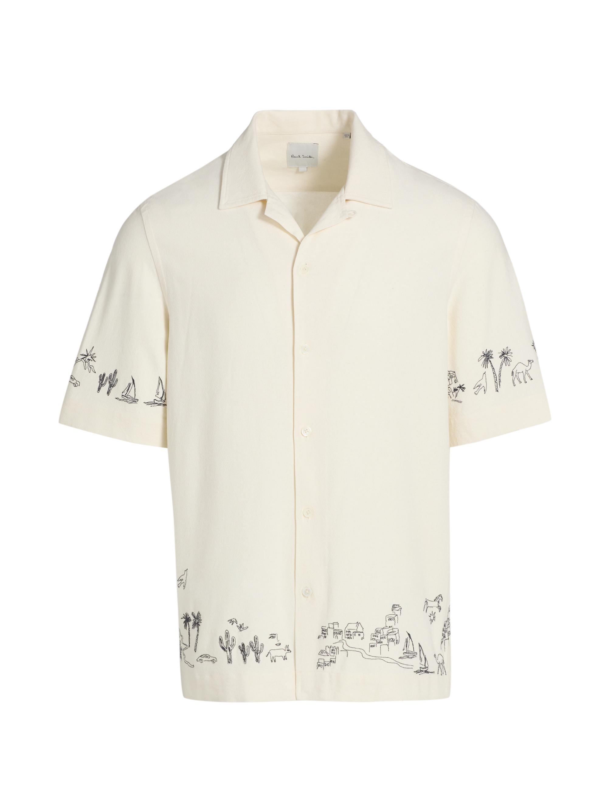 Paul Smith Men's Embroidered-Trim Camp Shirt - | Thumbnail 8