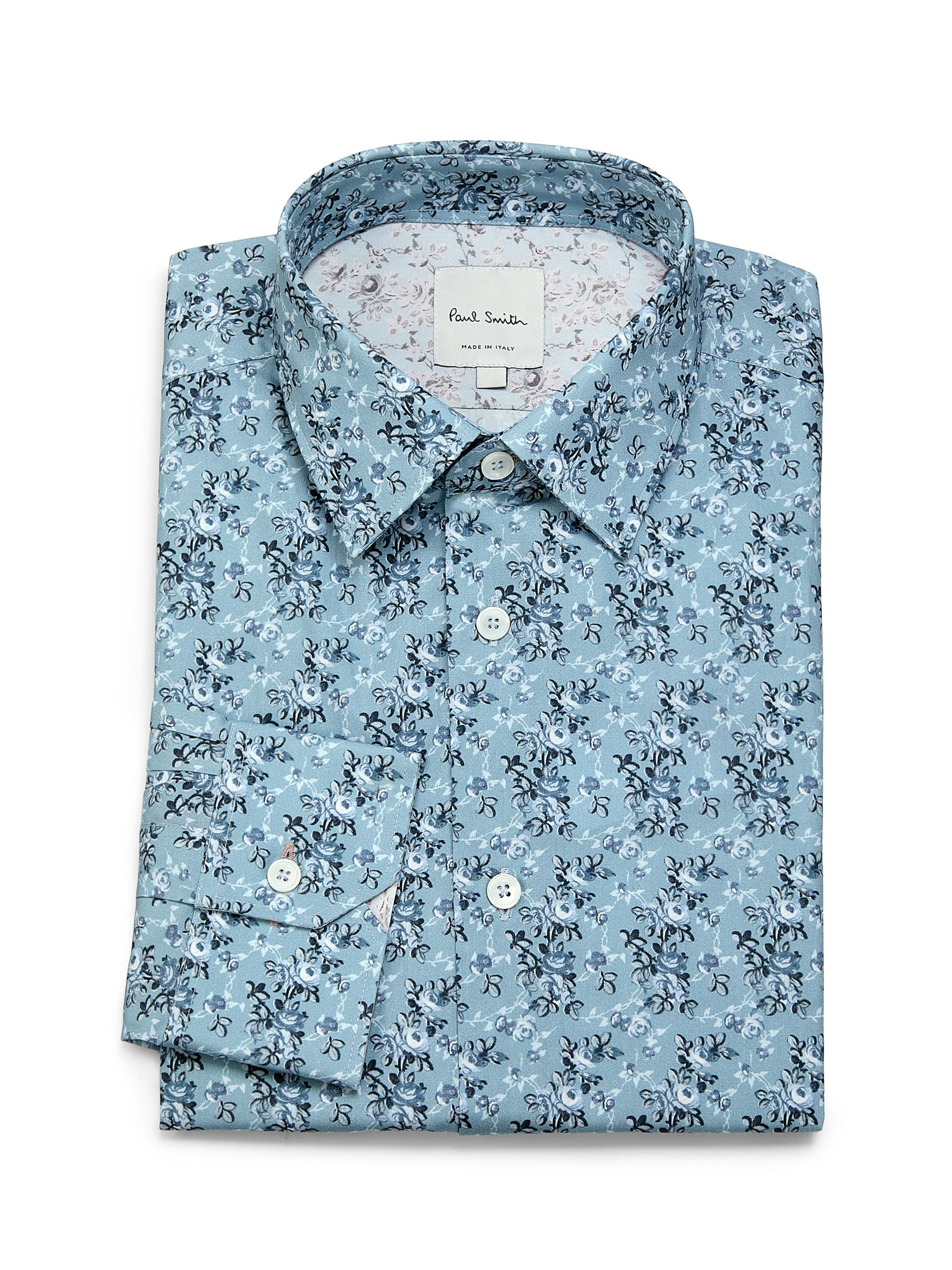Paul Smith Men's Tailored-Fit Floral Cotton Shirt - Petrol Blue