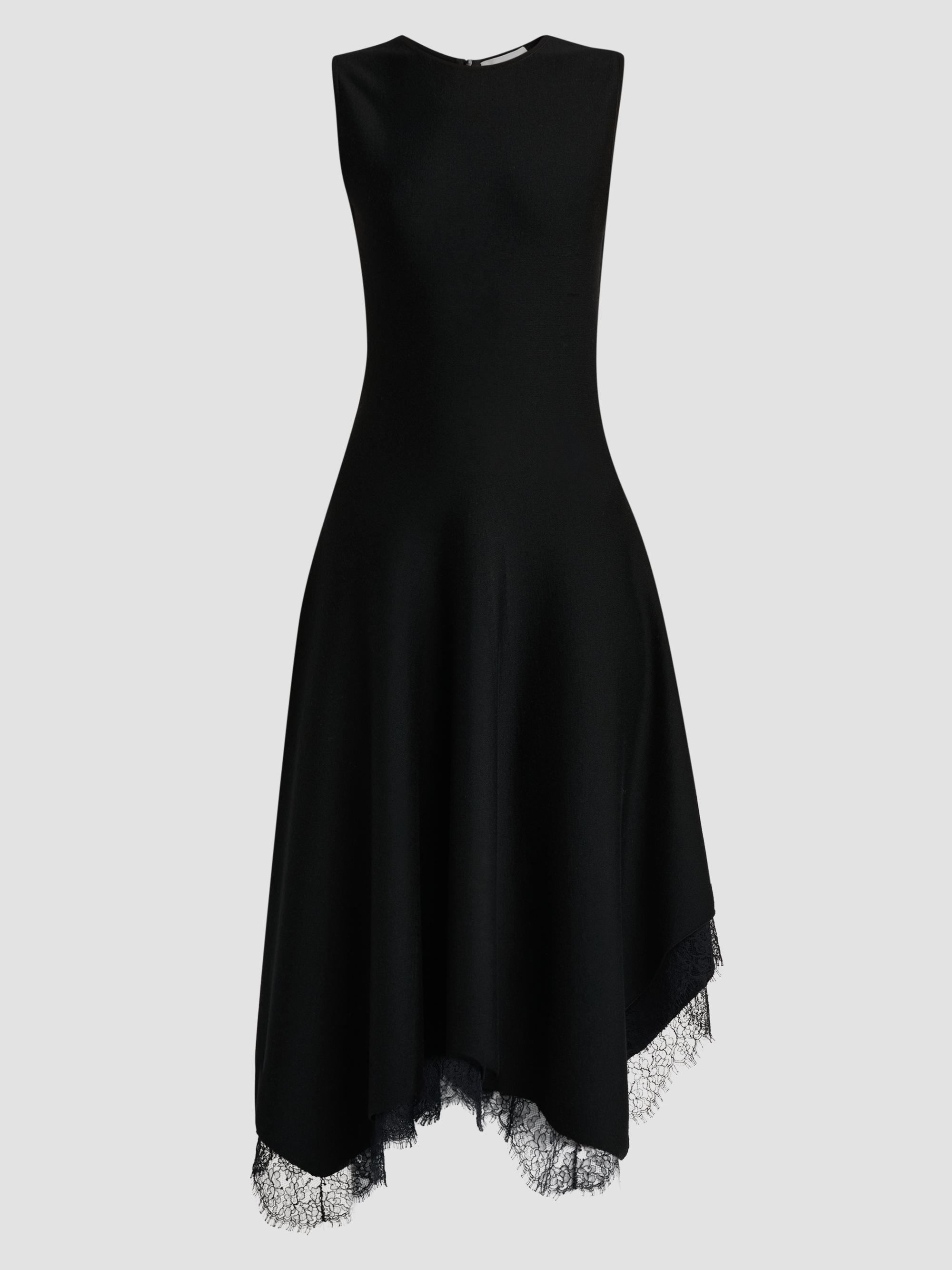 McQueen Women's Asymmetric Lace-Trimmed Midi Dress - Black
