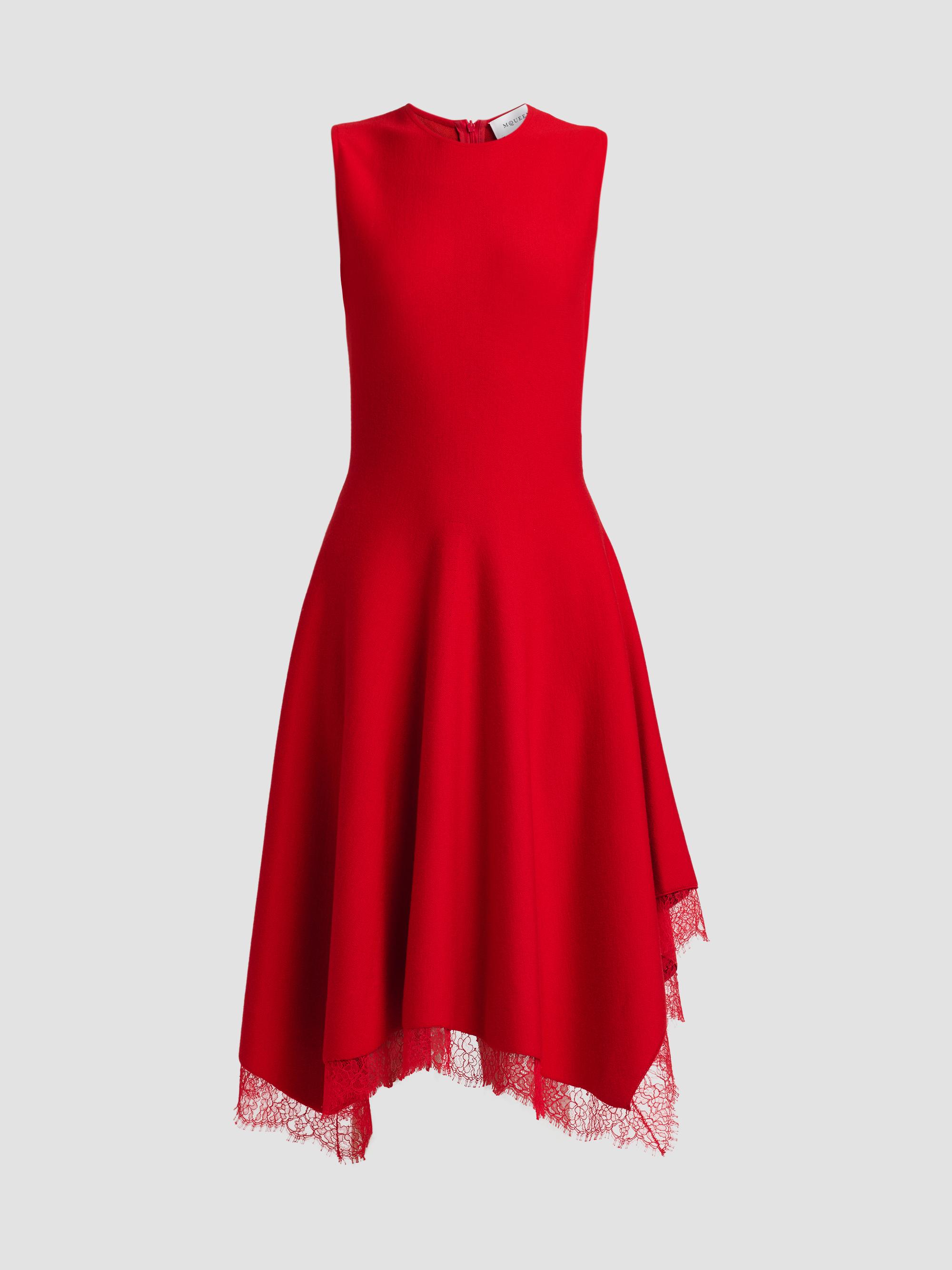 McQueen Women's Asymmetric Lace-Trimmed Midi Dress - Love Red