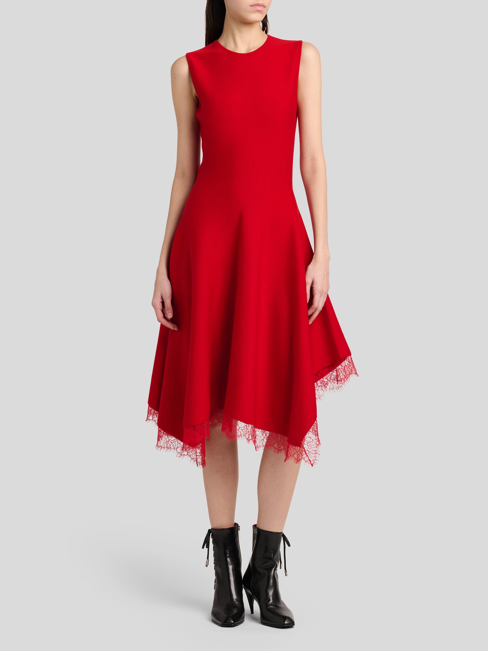 McQueen Women's Asymmetric Lace-Trim Midi Dress - Love Red | Thumbnail 3