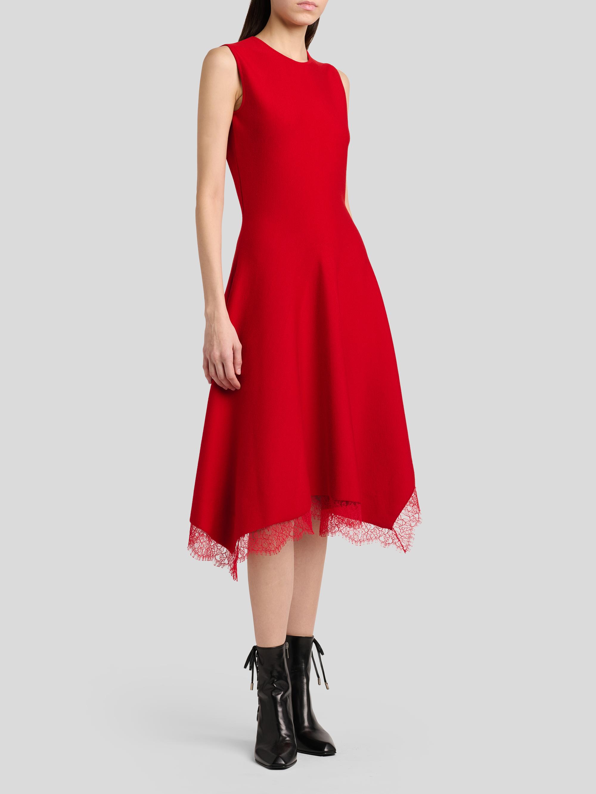McQueen Women's Asymmetric Lace-Trim Midi Dress - Love Red | Thumbnail 4