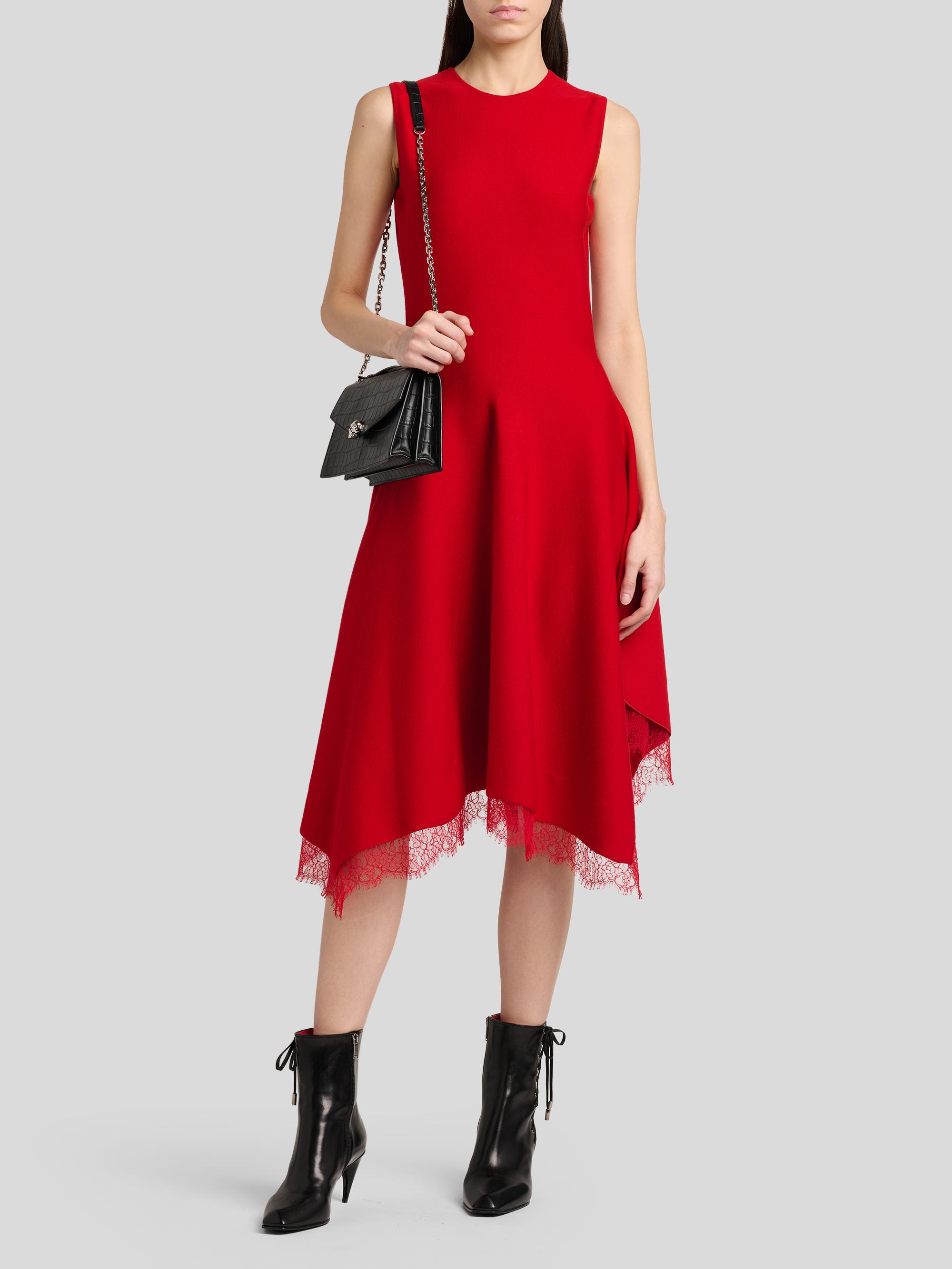 McQueen Women's Asymmetric Lace-Trim Midi Dress - Love Red | Thumbnail 2