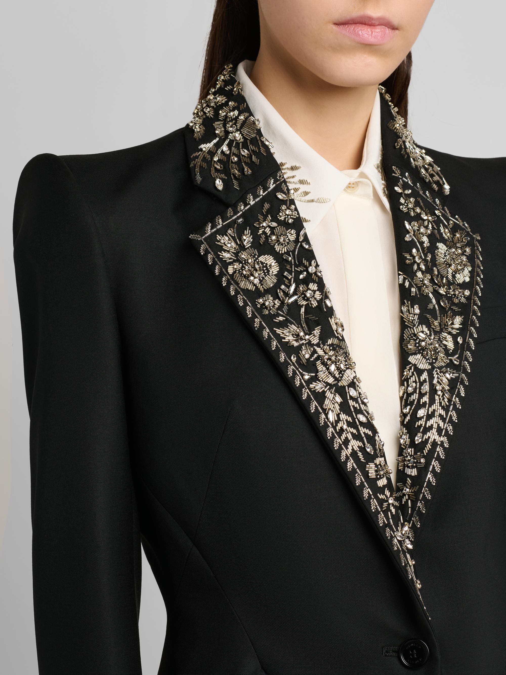McQueen Women's Floral-Embellished Wool One-Button Blazer - Black | Thumbnail 6