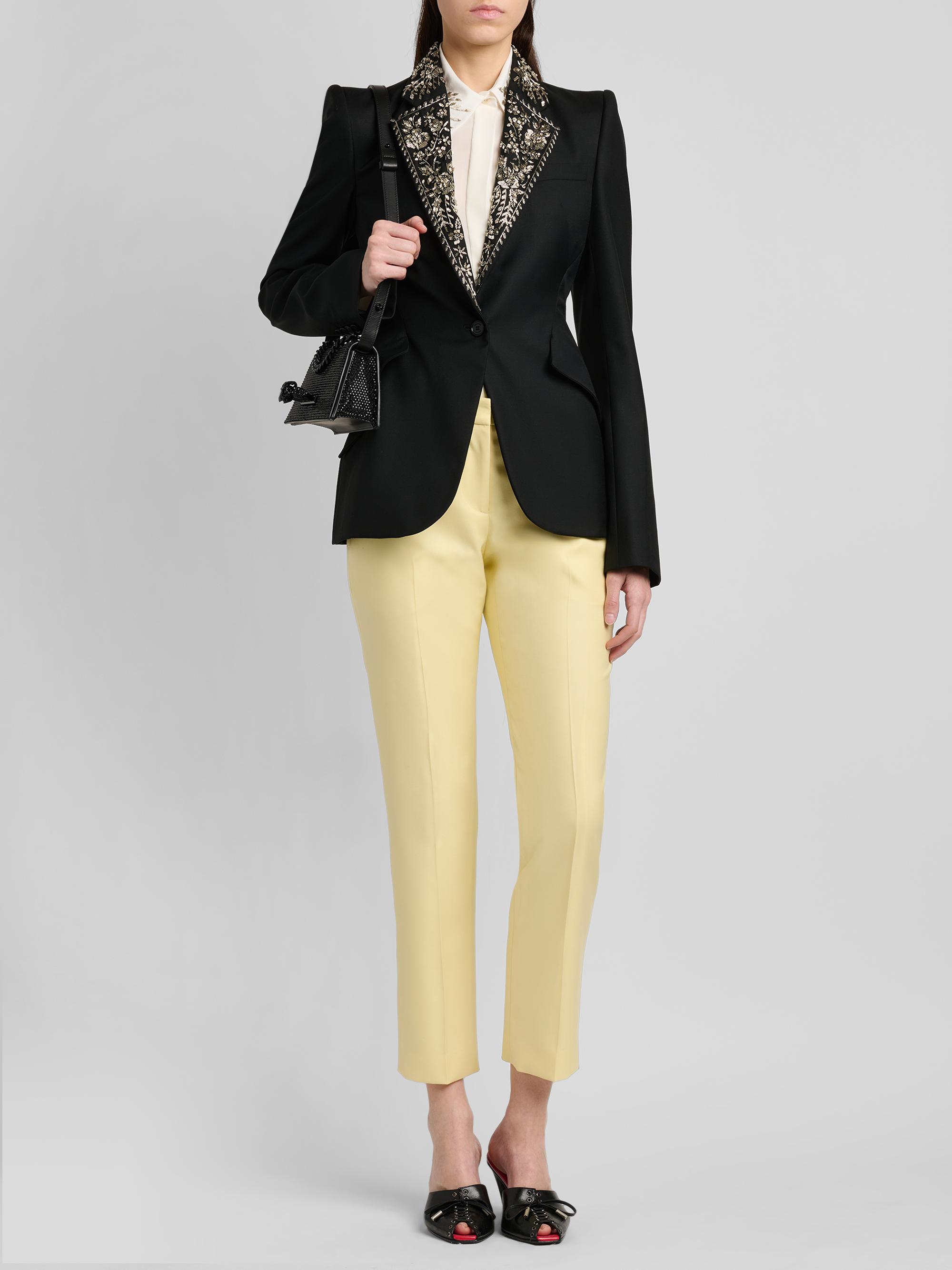 McQueen Women's Floral-Embellished Wool One-Button Blazer - Black | Thumbnail 2