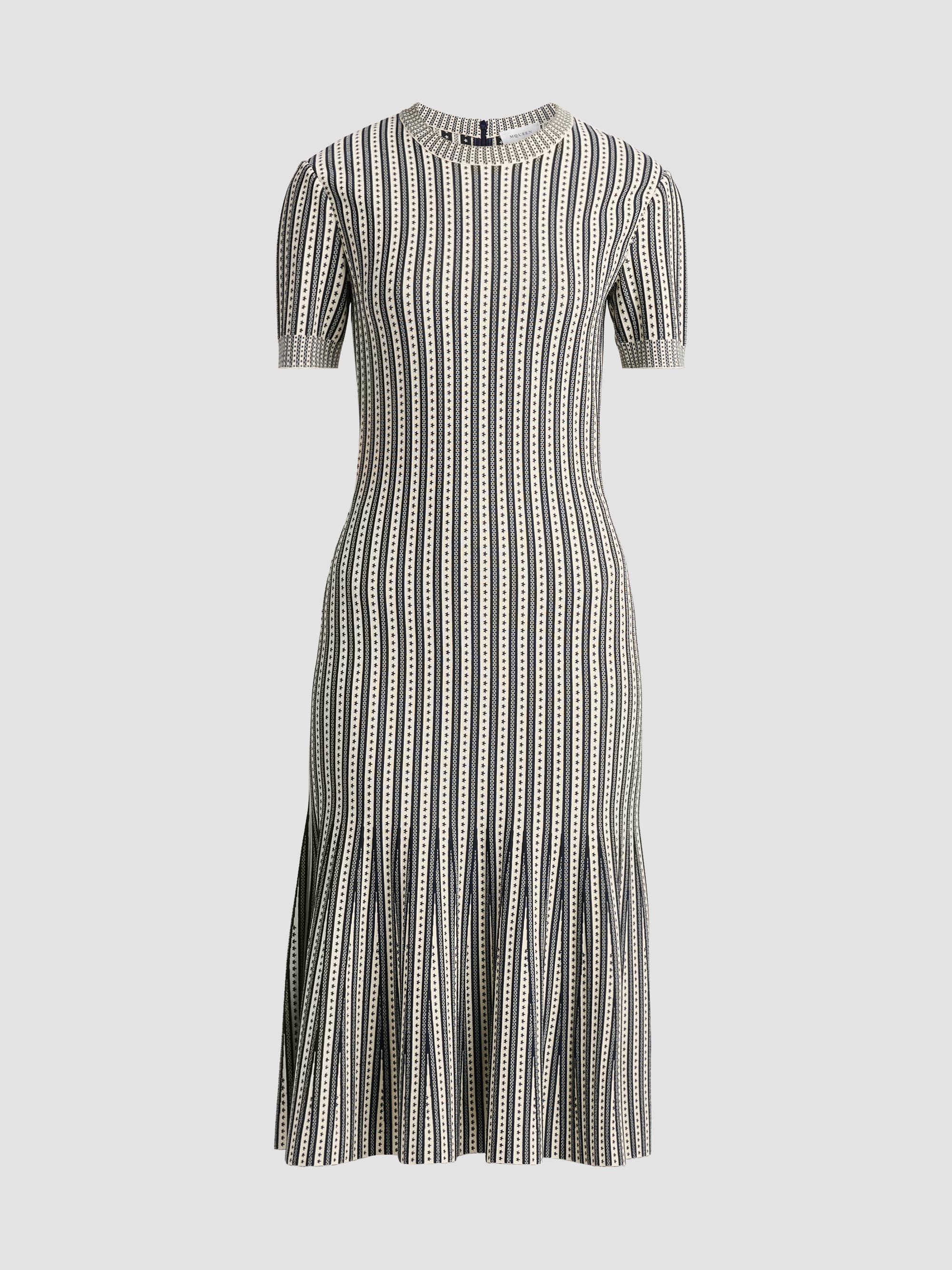 McQueen Women's Jacquard Stripe Flounce Midi Dress -  Navy