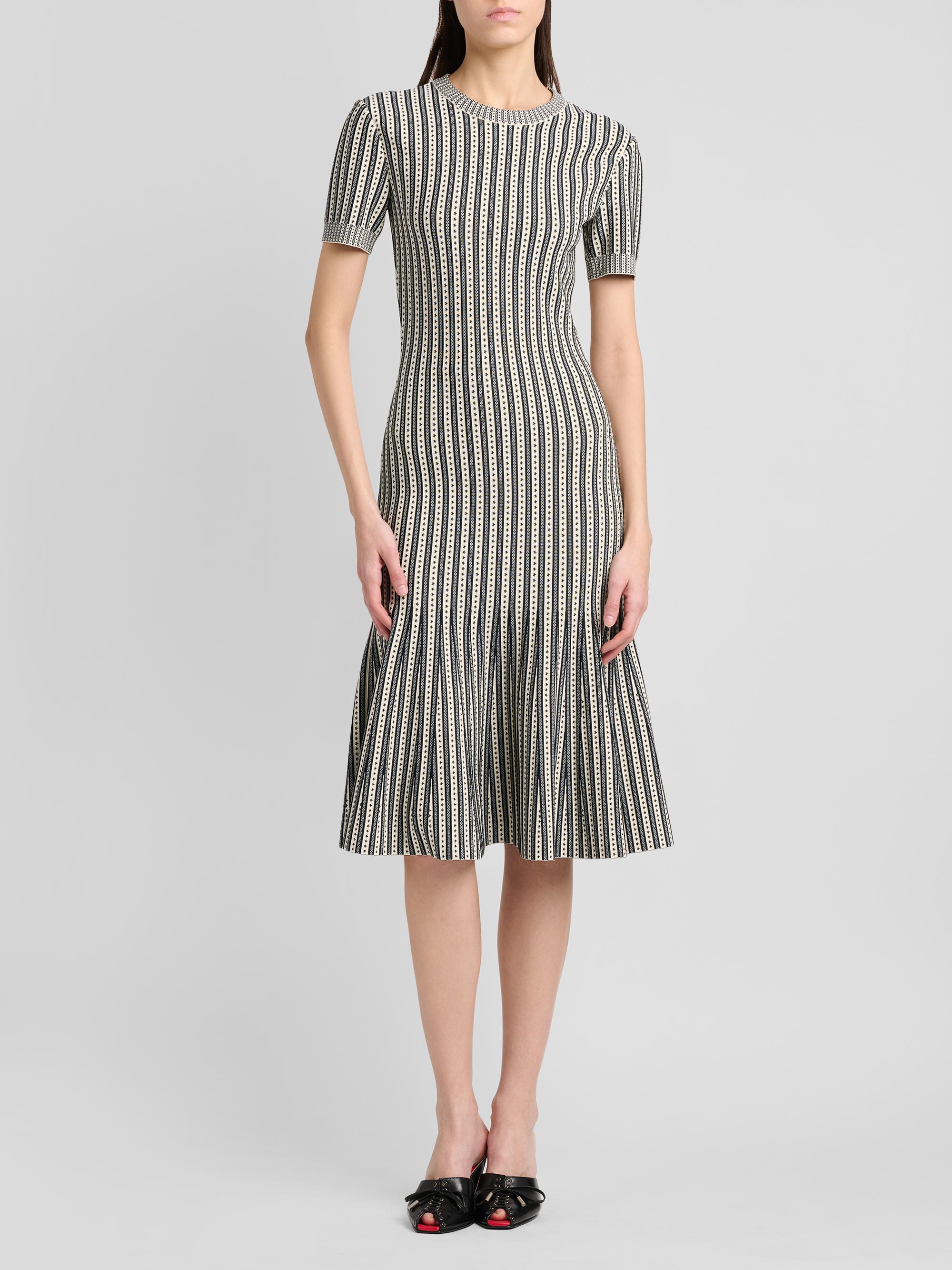 McQueen Women's Jacquard Striped Flounce Midi Dress -  Navy | Thumbnail 3