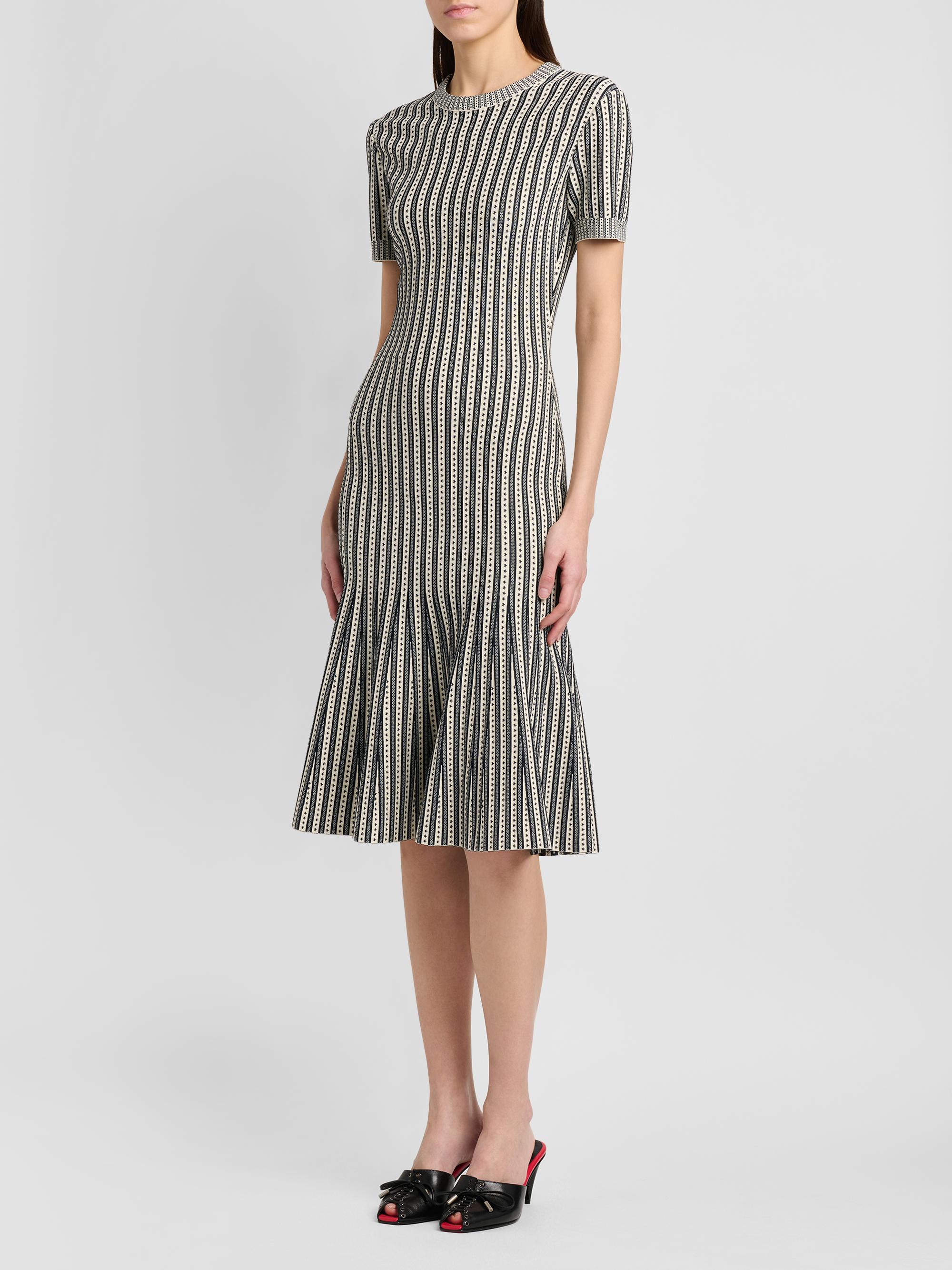 McQueen Women's Jacquard Striped Flounce Midi Dress -  Navy | Thumbnail 4