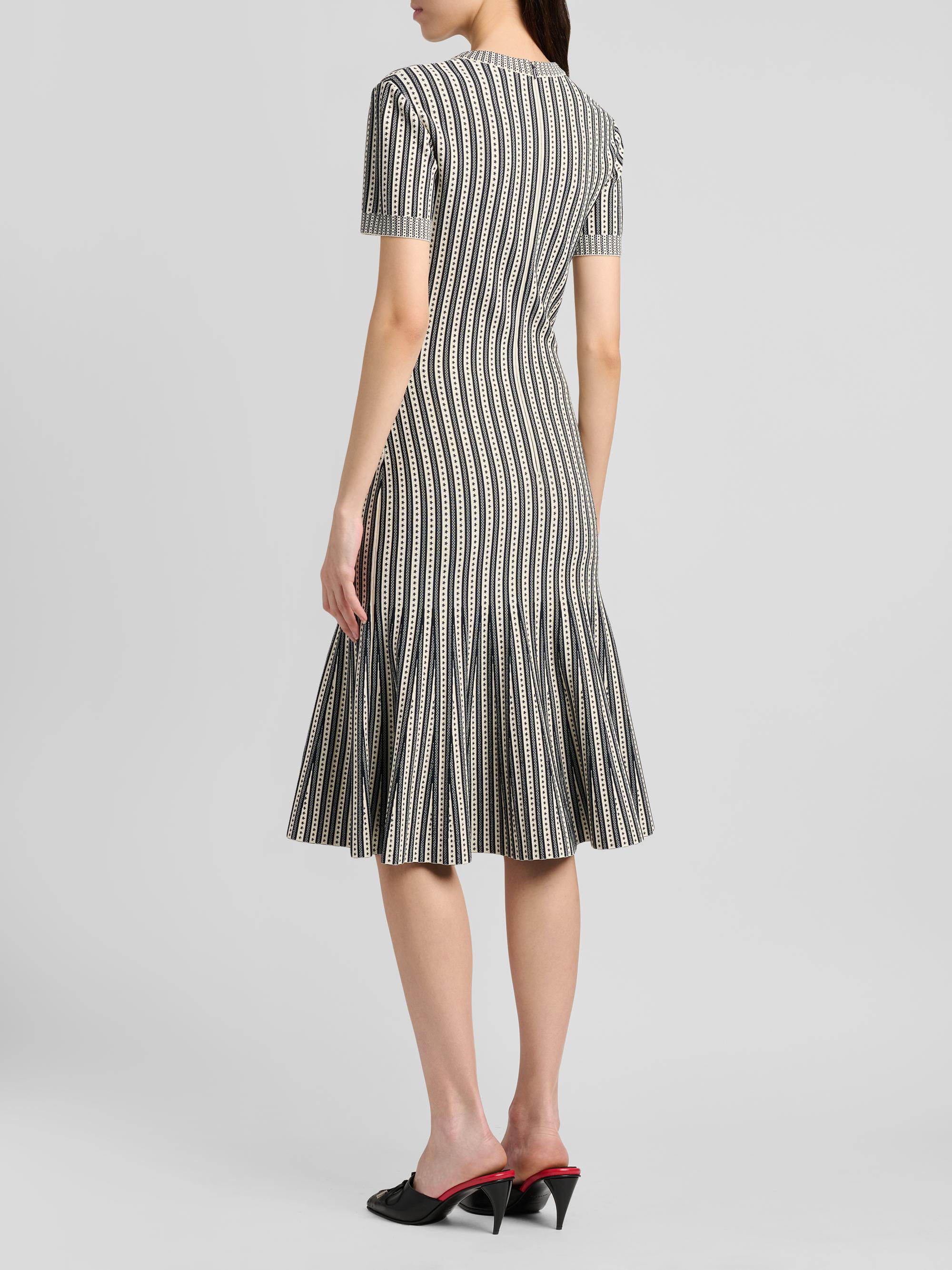 McQueen Women's Jacquard Striped Flounce Midi Dress -  Navy | Thumbnail 5