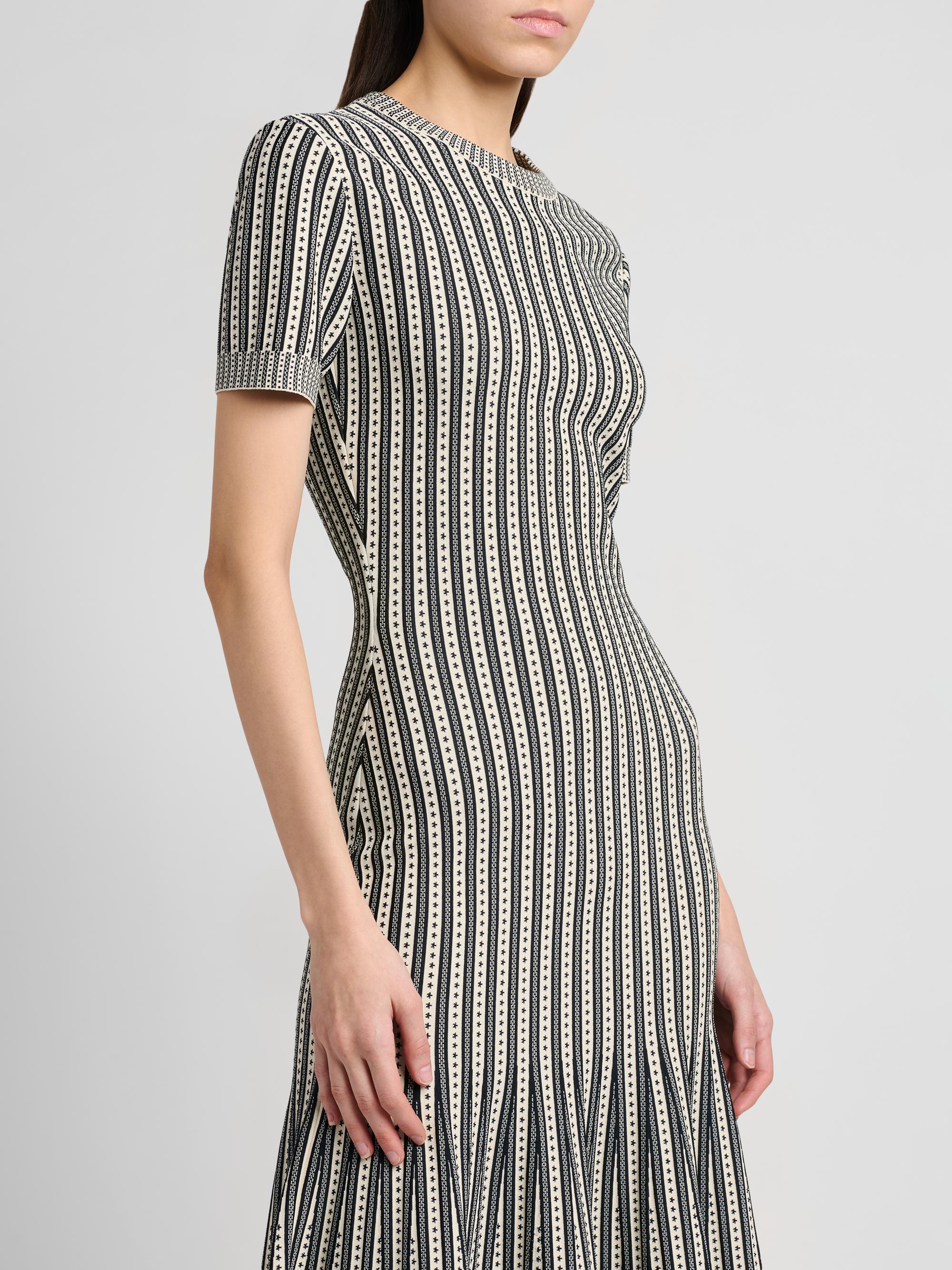 McQueen Women's Jacquard Striped Flounce Midi Dress -  Navy | Thumbnail 6