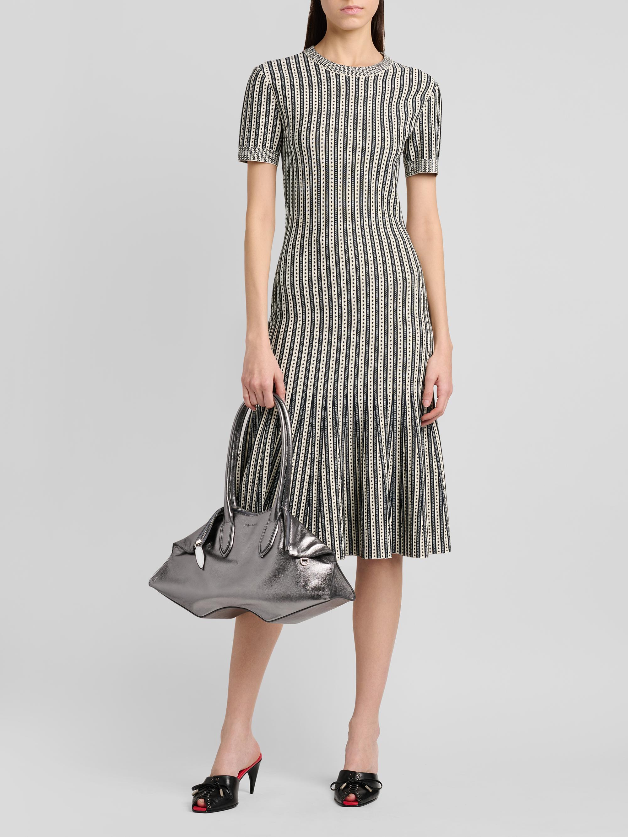 McQueen Women's Jacquard Striped Flounce Midi Dress -  Navy | Thumbnail 2