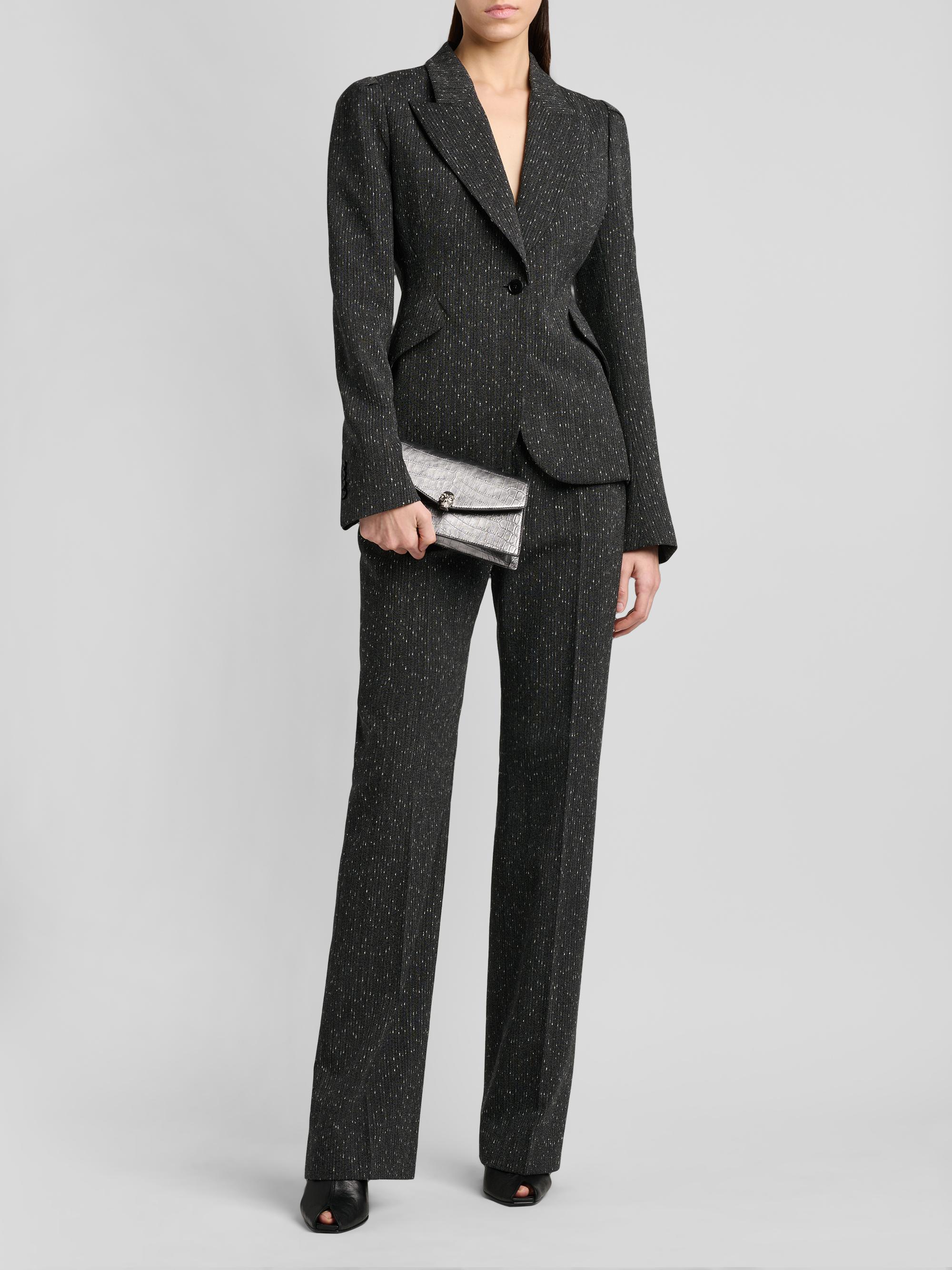 McQueen Women's Speckled Wool Slim-Fit Straight-Leg Trousers - Grey | Thumbnail 2