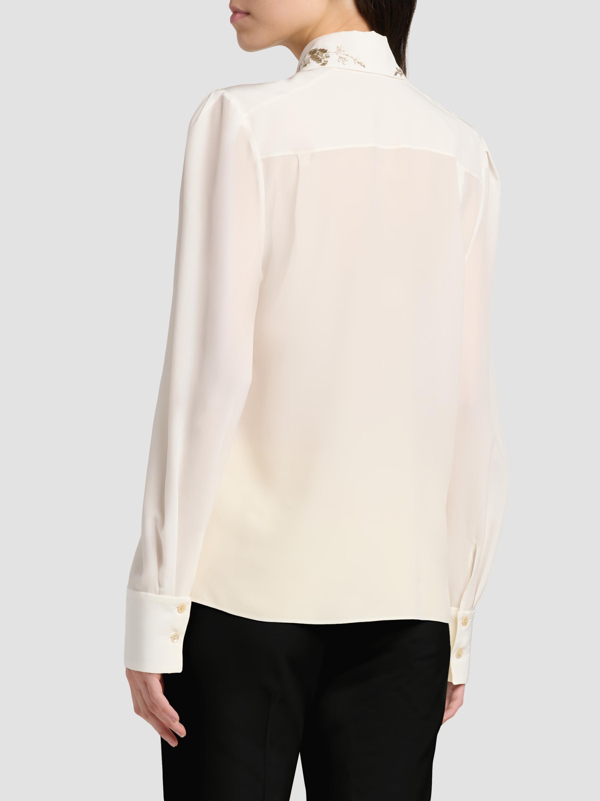McQueen Women's Floral-Embellished Collar Silk Shirt - Light | Thumbnail 5