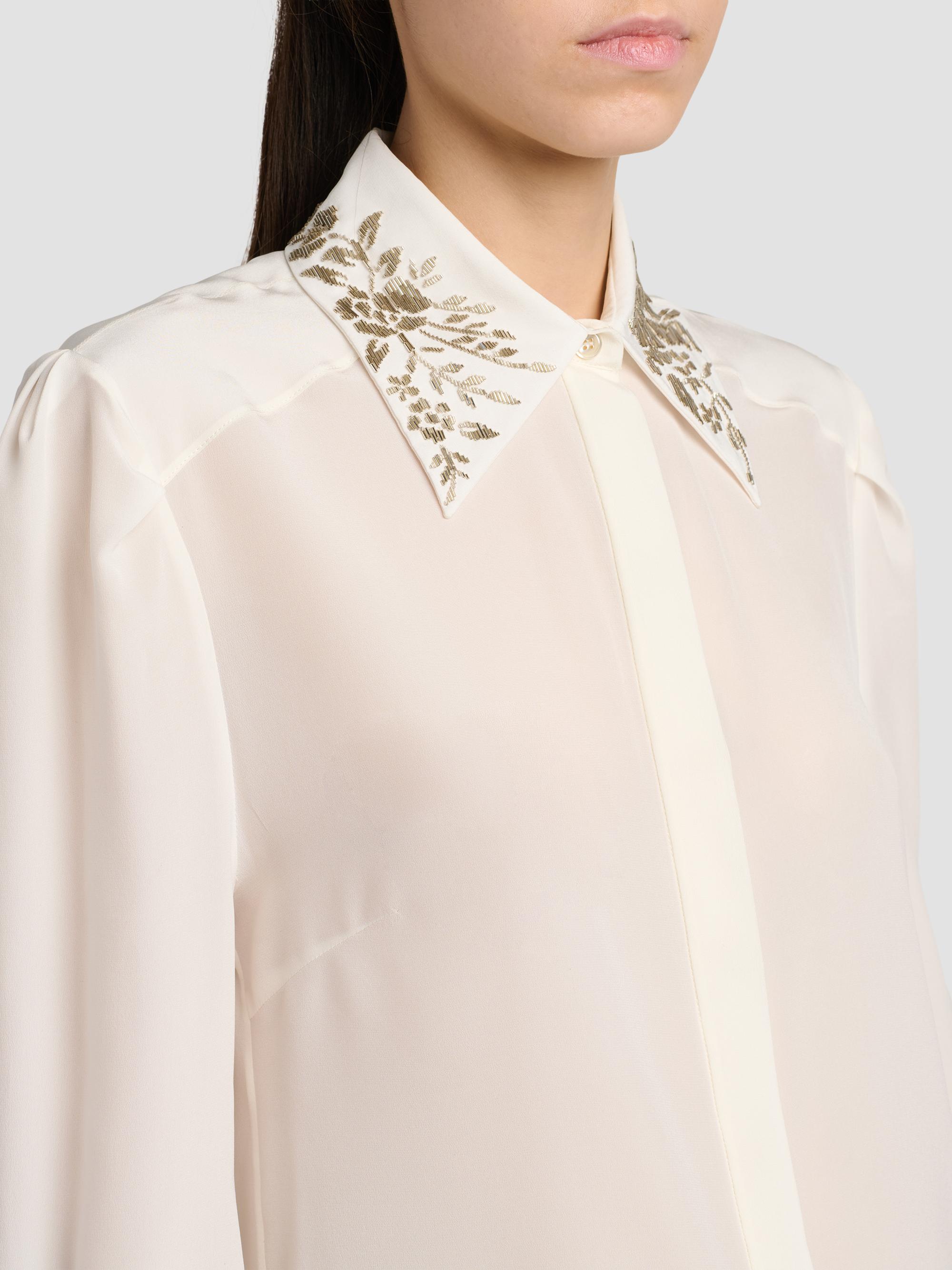 McQueen Women's Floral-Embellished Collar Silk Shirt - Light | Thumbnail 6