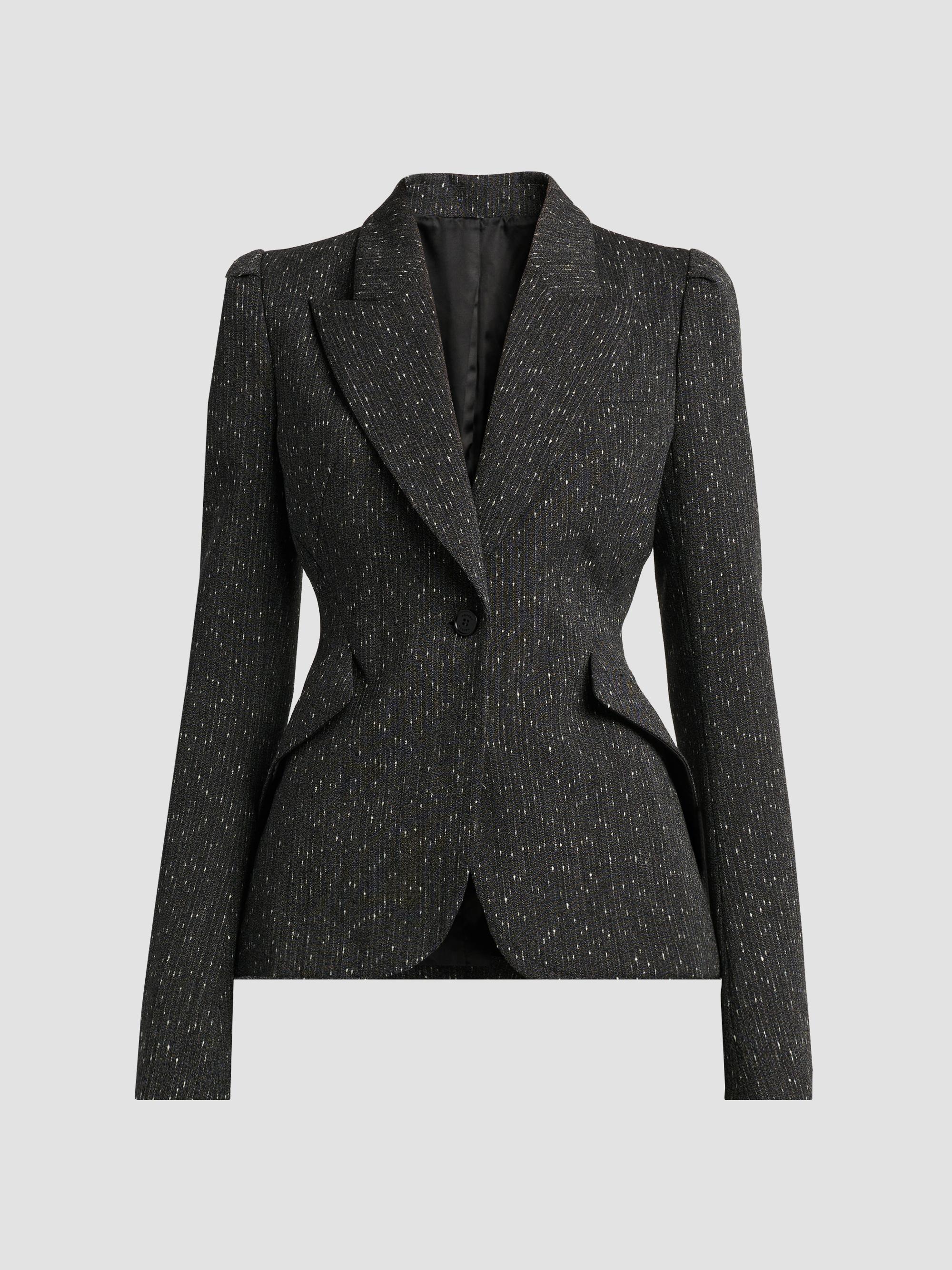 McQueen Women's Speckled Wool One-Button Blazer - Grey