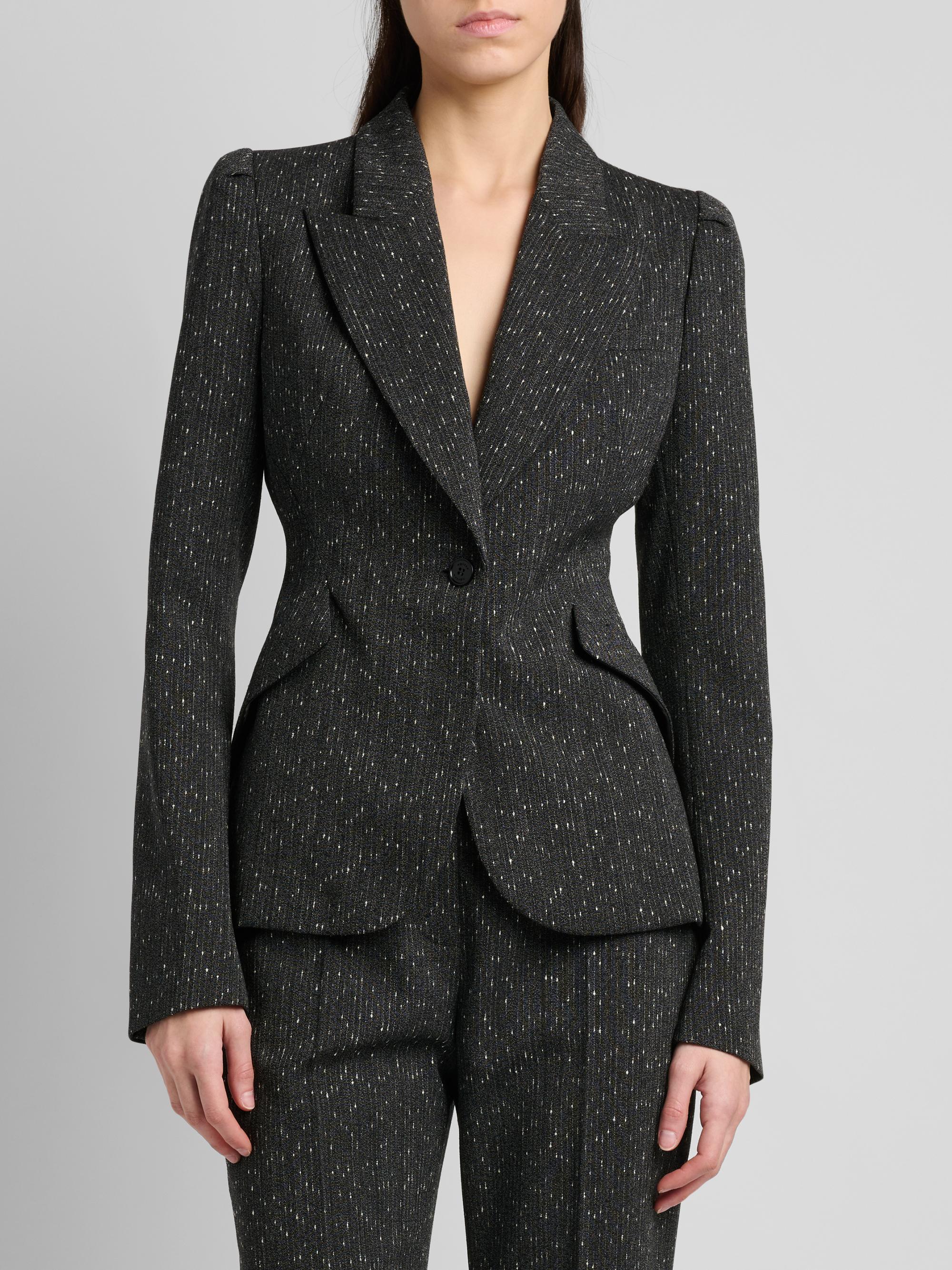 McQueen Women's Speckled Wool One-Button Blazer - Grey | Thumbnail 3