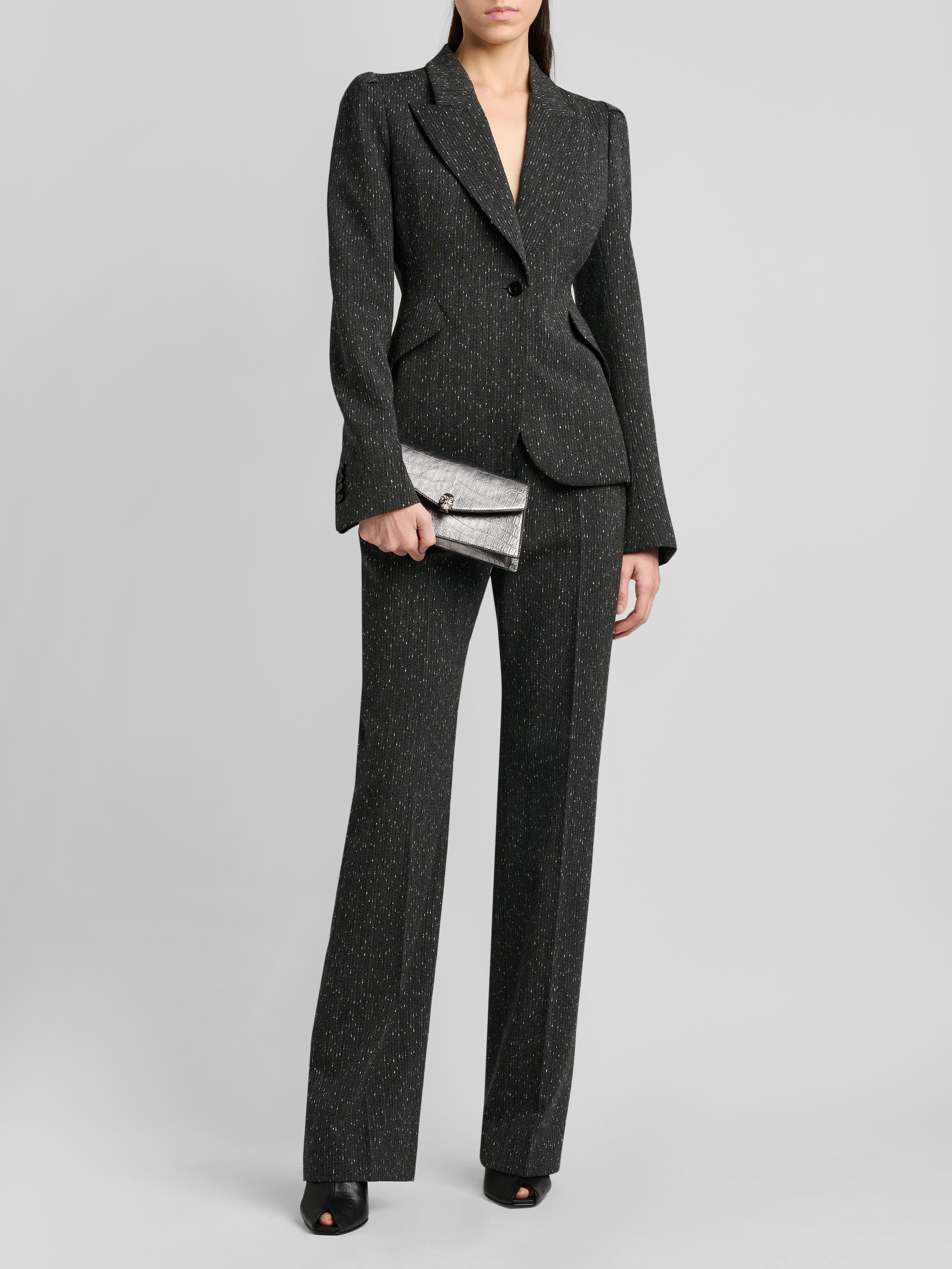 McQueen Women's Speckled Wool One-Button Blazer - Grey | Thumbnail 2