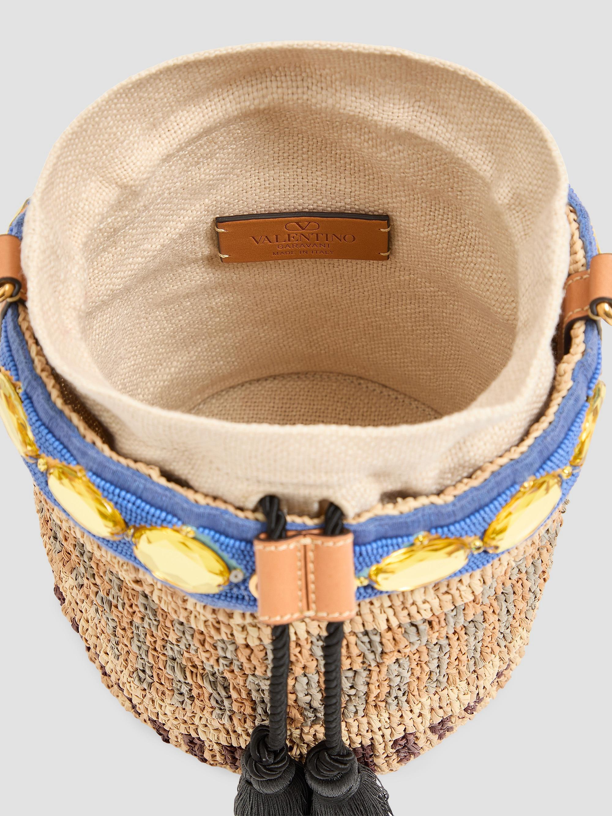 Valentino Garavani Small Embroidered Bucket Bag in Raffia | Saks