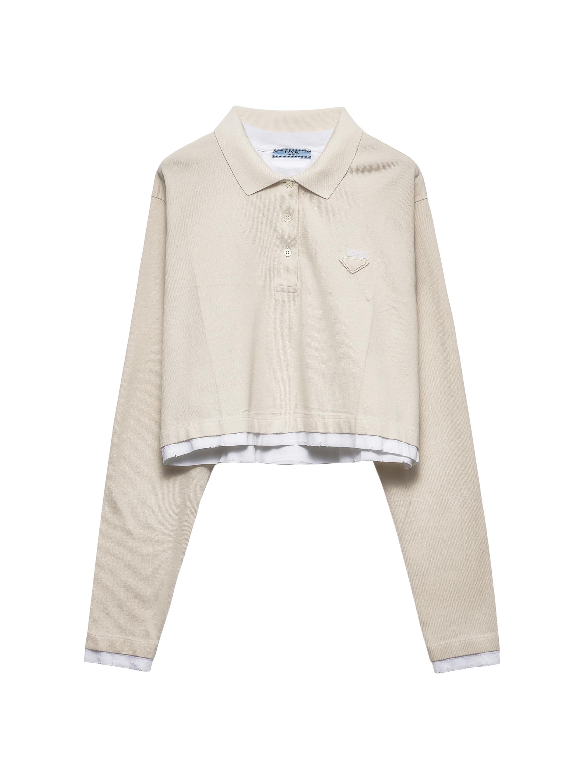 Prada Women's Long-Sleeved Piqué and Jersey Polo Shirt - Beige Khaki
