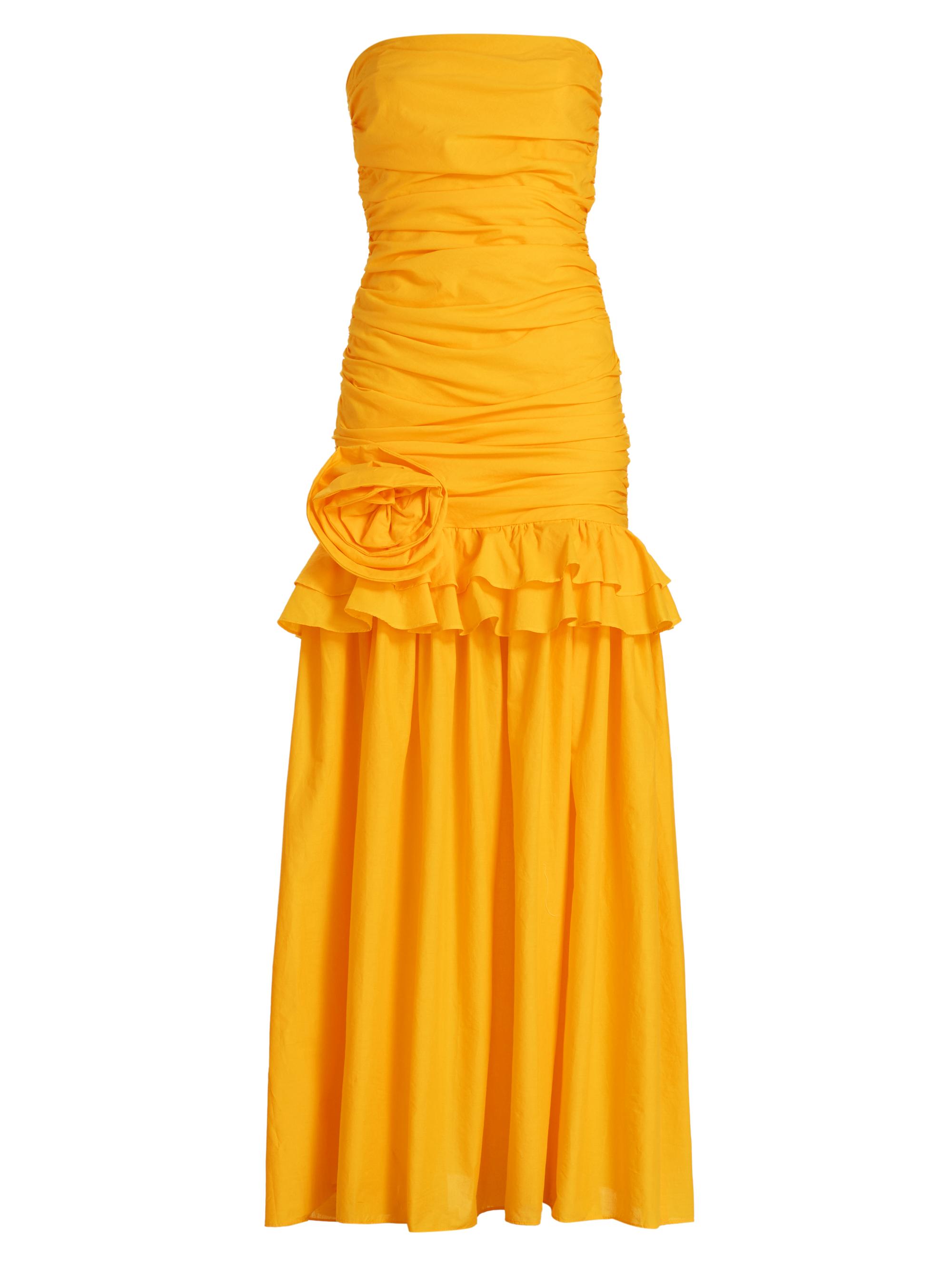 Black Halo Women's Solea Ruched Drop-Waist Strapless Gown - Lemon Tonic