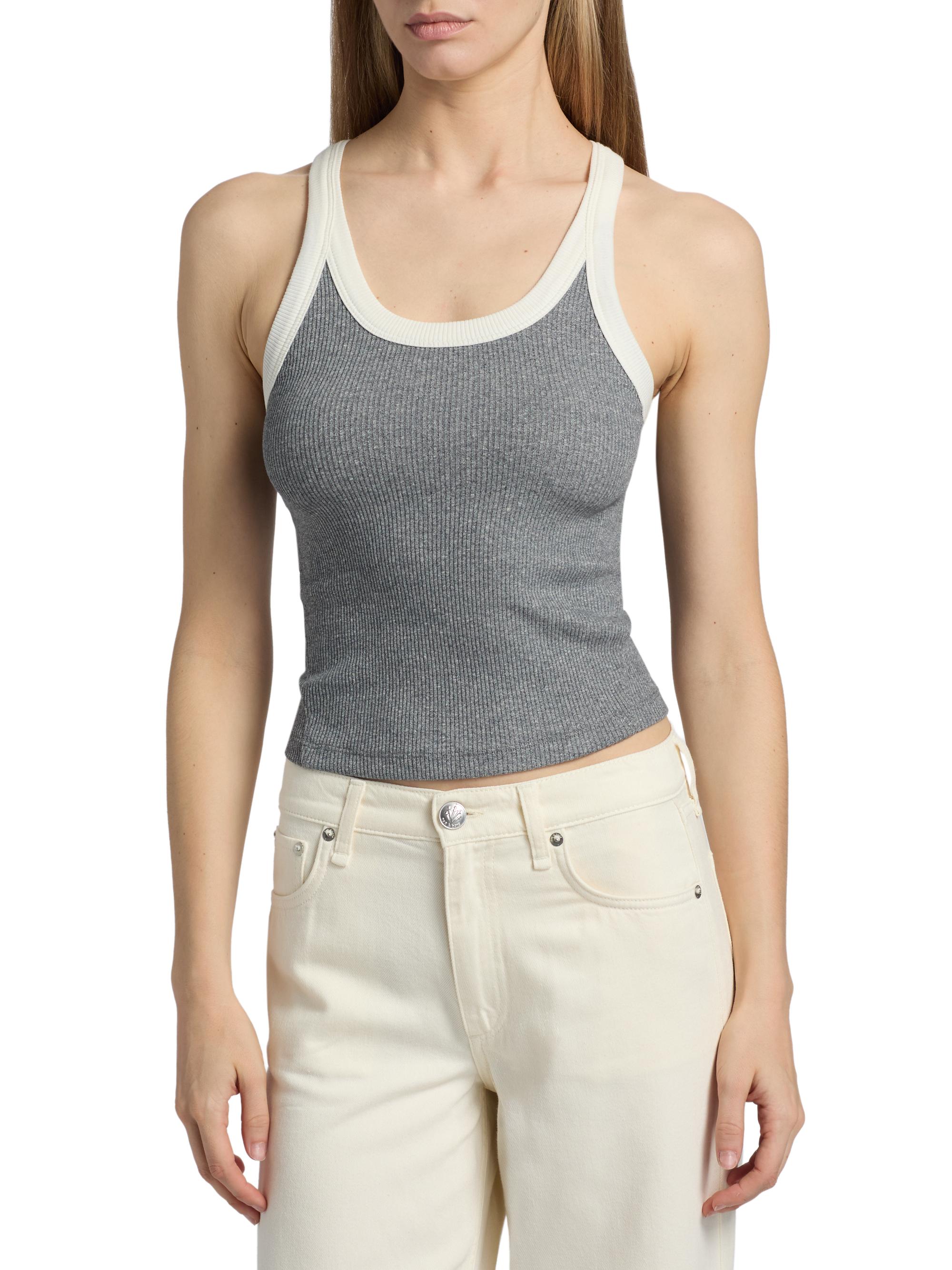 rag & bone Women's The Essential Rib-Knit Cotton-Blend Tank - Heather Grey | Thumbnail 3