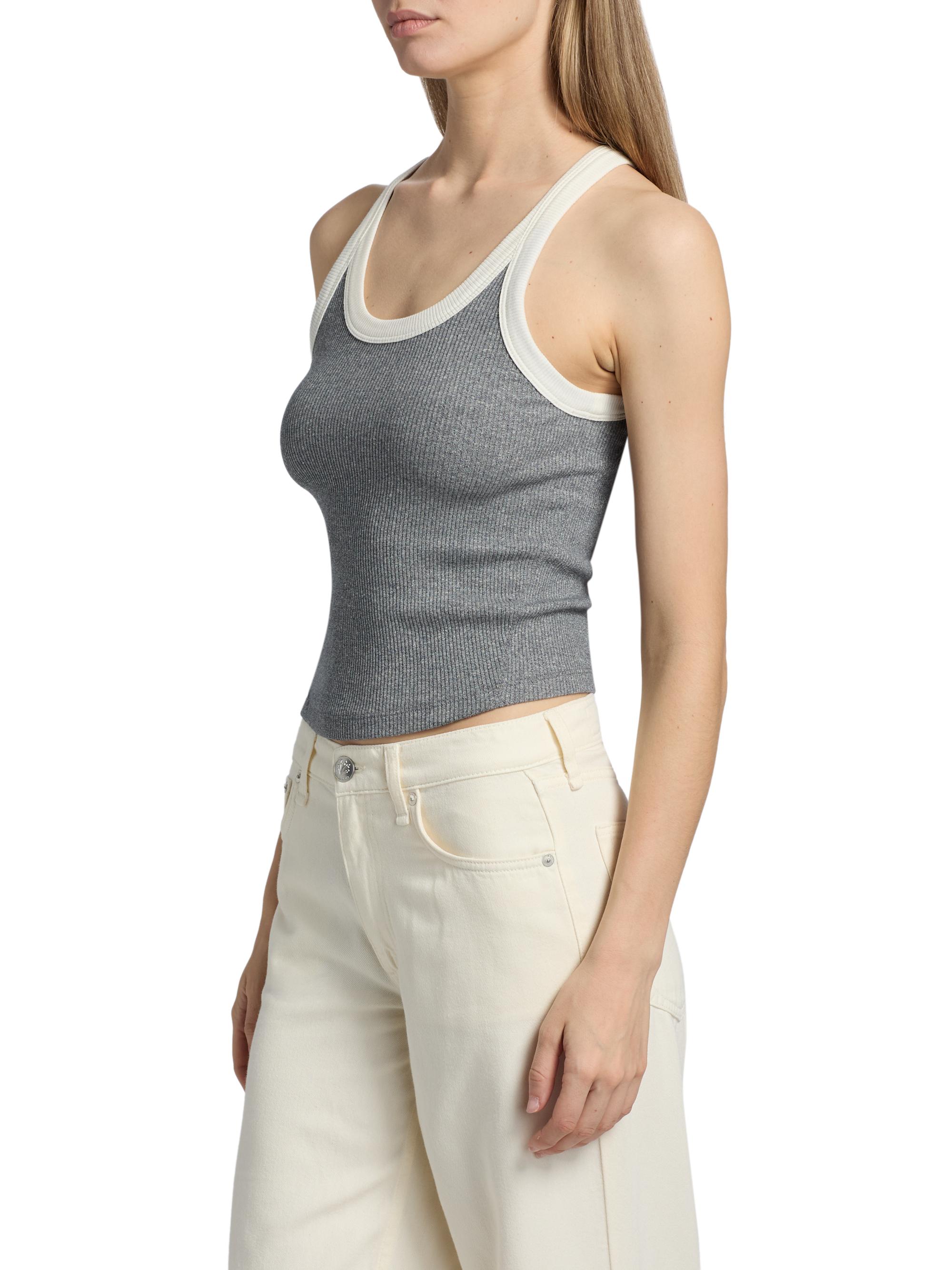 rag & bone Women's The Essential Rib-Knit Cotton-Blend Tank - Heather Grey | Thumbnail 4