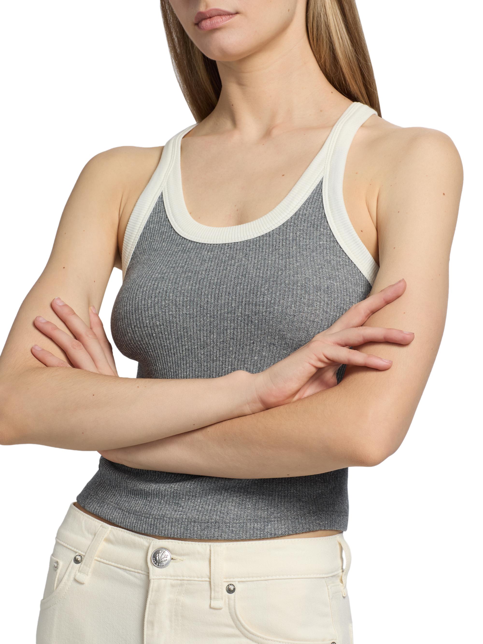 rag & bone Women's The Essential Rib-Knit Cotton-Blend Tank - Heather Grey | Thumbnail 6