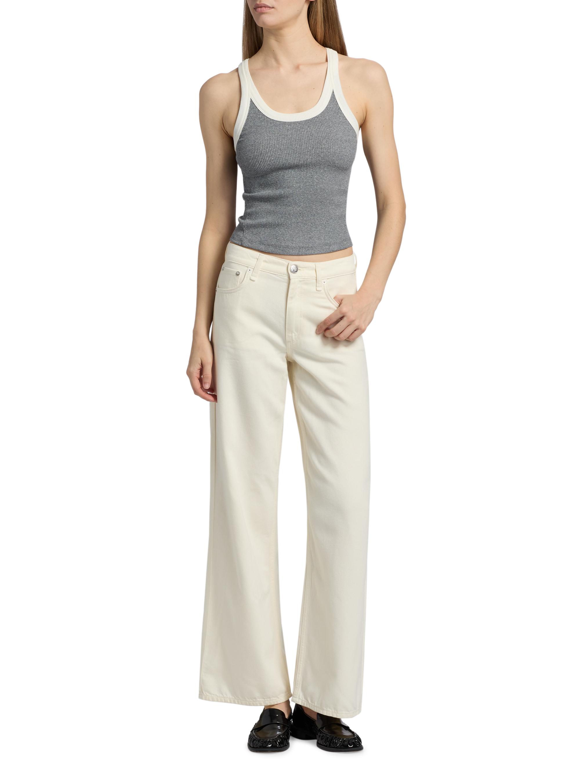 rag & bone Women's The Essential Rib-Knit Cotton-Blend Tank - Heather Grey | Thumbnail 2