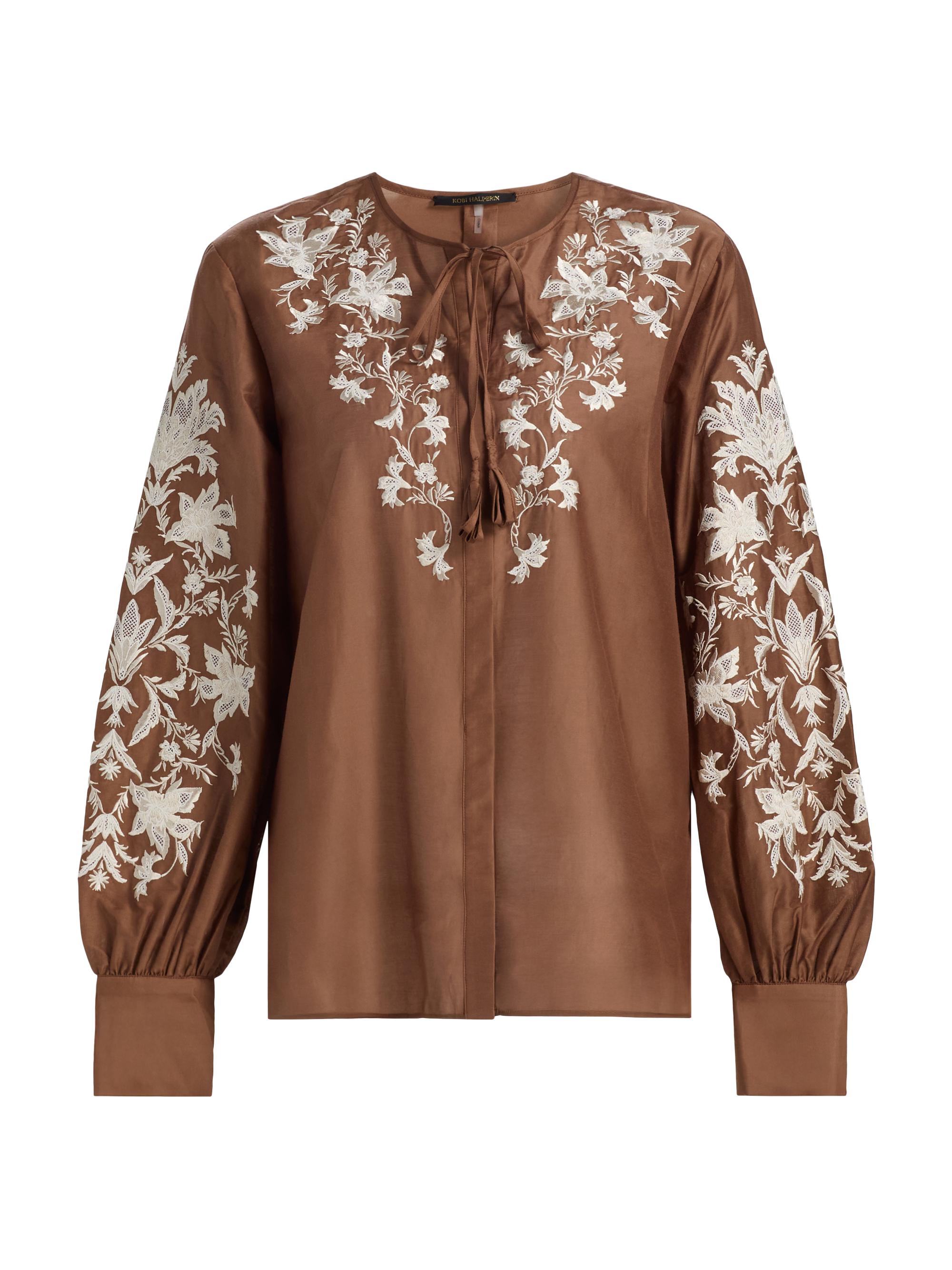 Kobi Halperin Women's Franki Floral-Embroidered Taffeta Blouse - Cacao