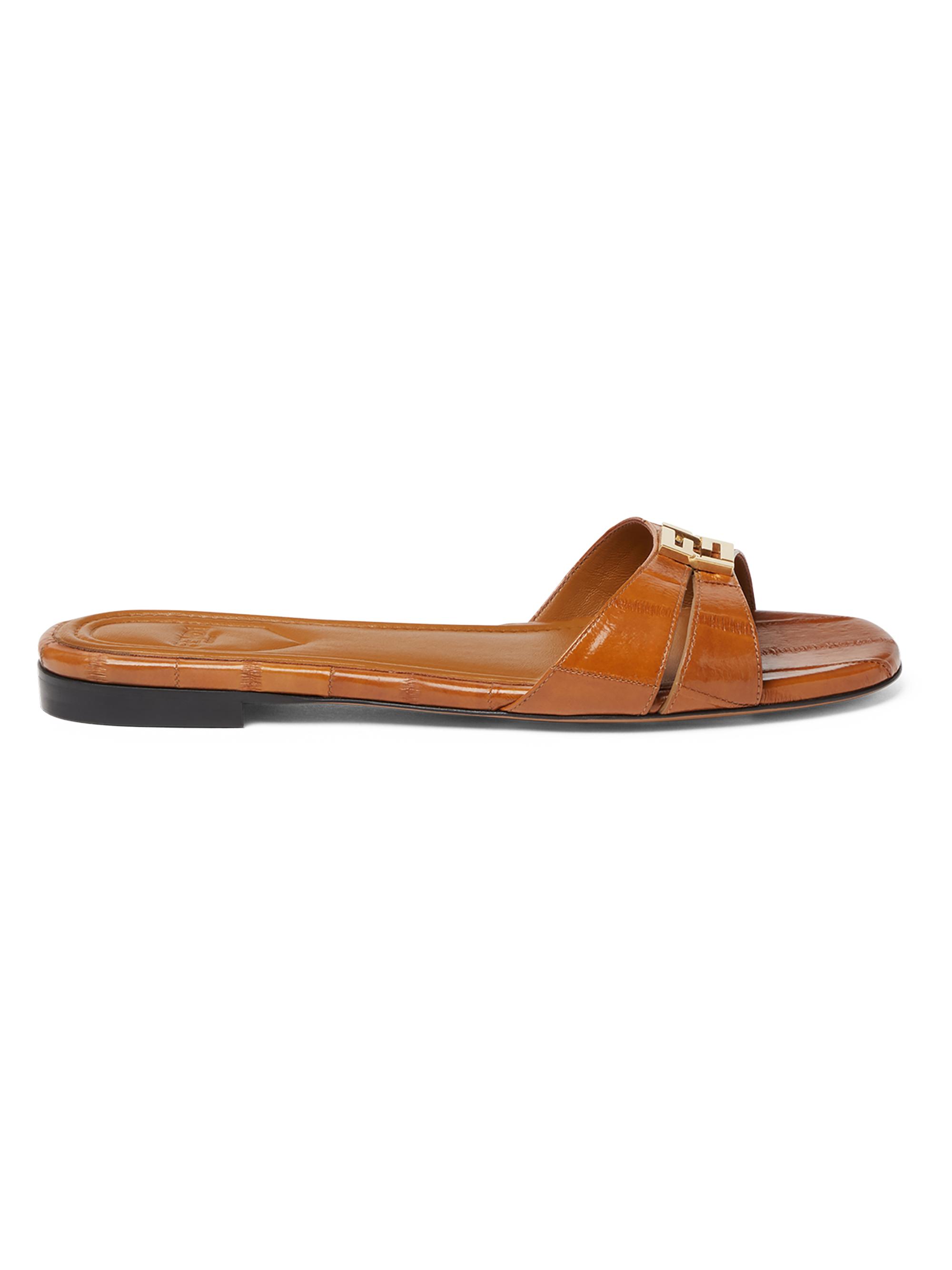 Fendi Women's  FFold Logo Eelskin Sandals - Beige