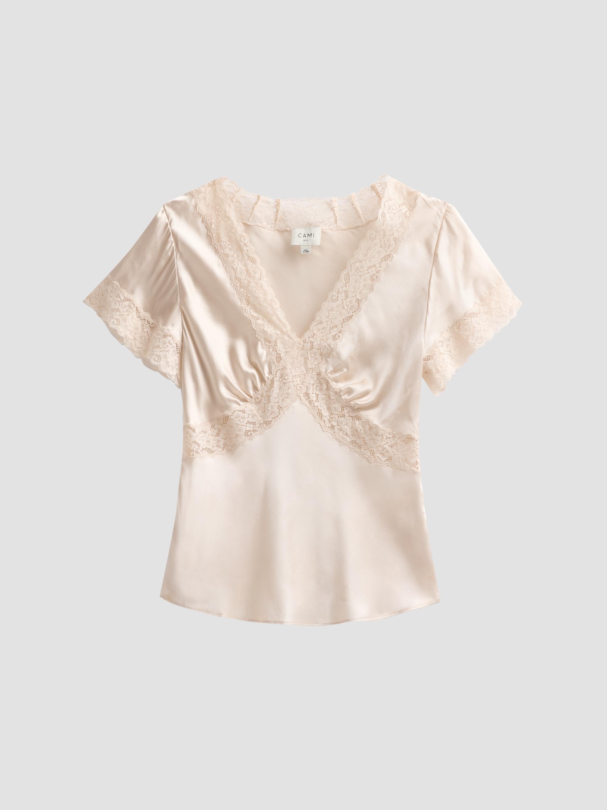 Cami NYC Women's Romola Lace-Trim Silk Satin Top - Oat - Size 00