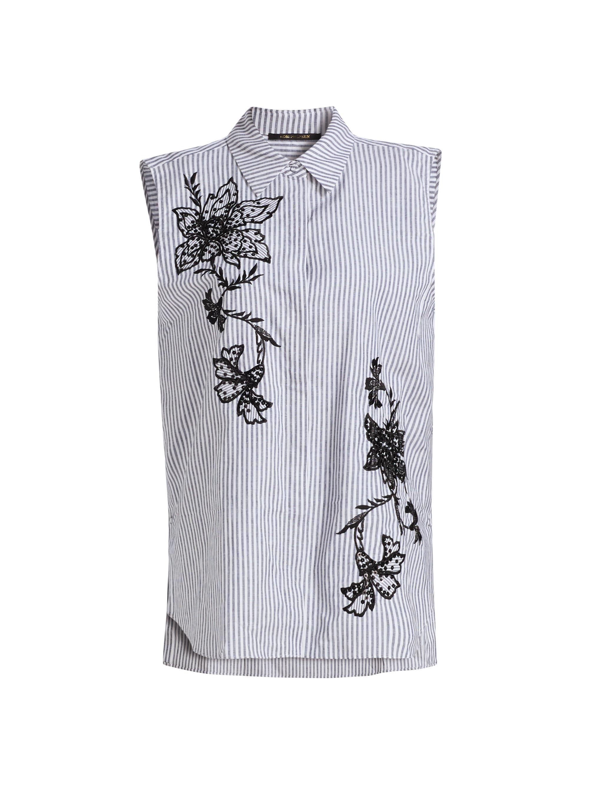 Kobi Halperin Women's Aerin Striped Cotton-Linen Sleeveless Blouse - Black White