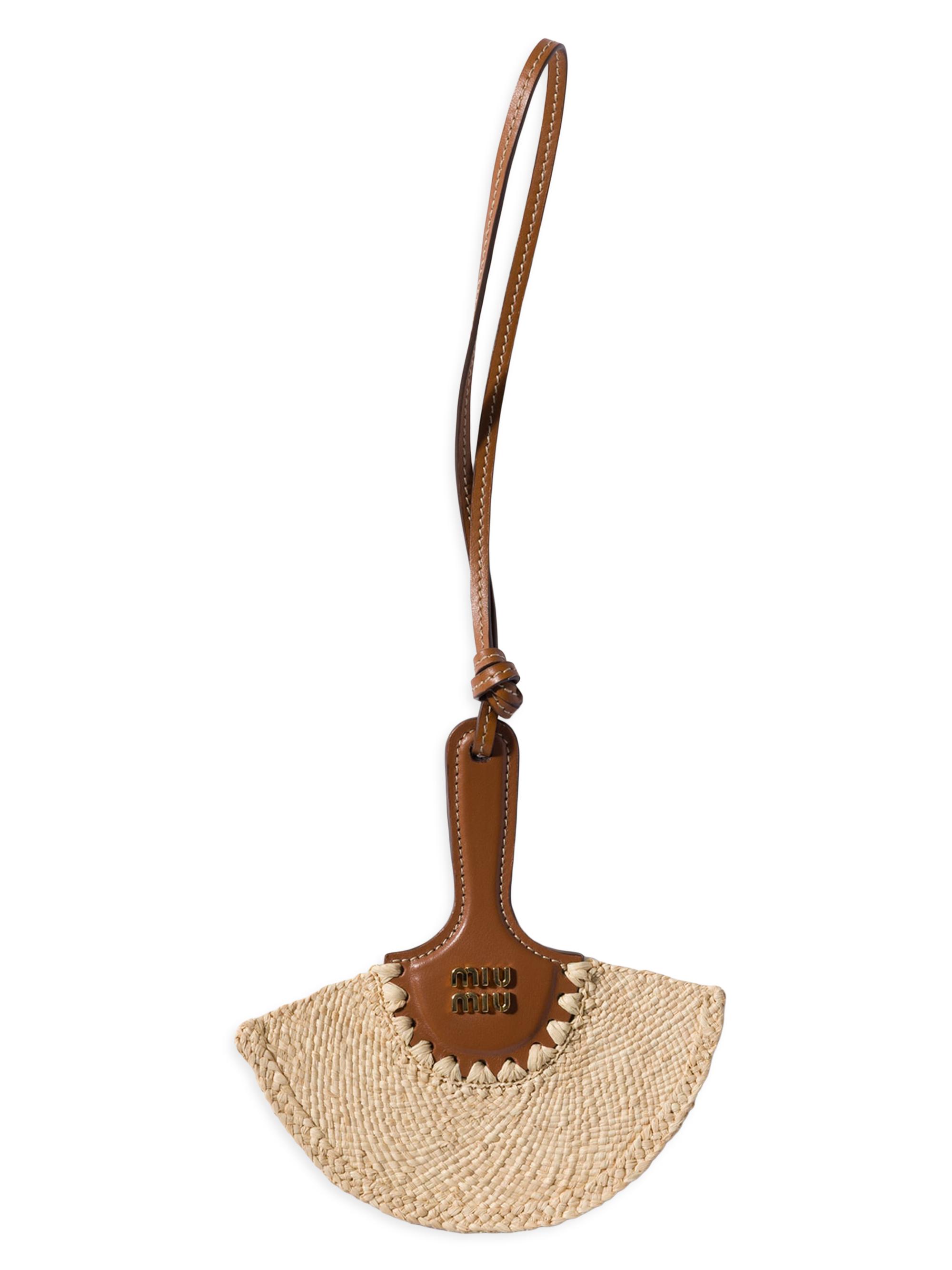 Miu Miu Women's Raffia and Leather Trick Charm - Beige Khaki