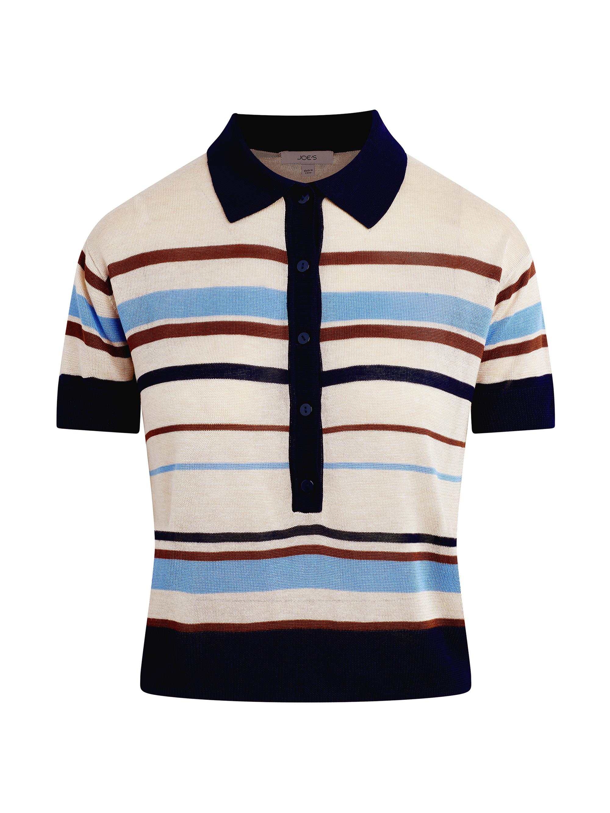 Joe's Jeans Women's The Stella Striped Polo Sweater - Oatmeal Azure Multi