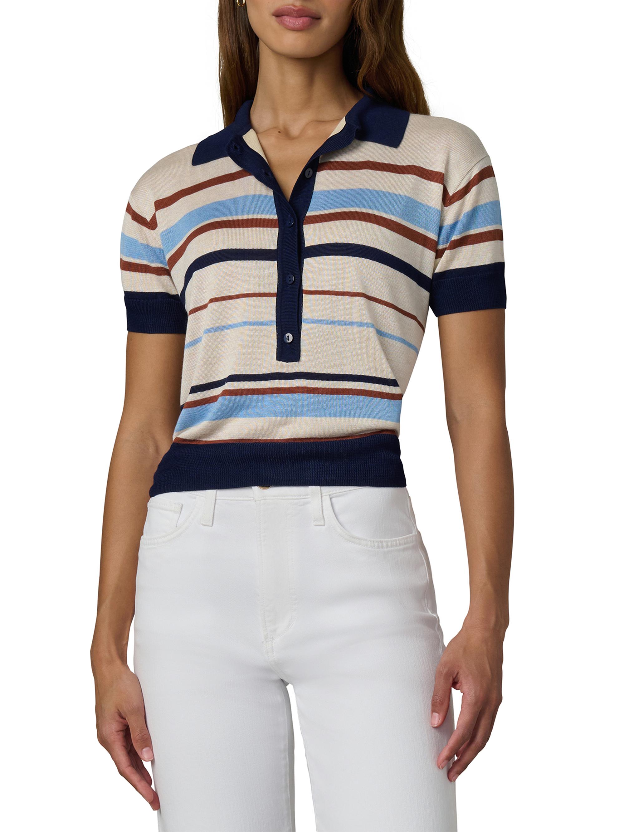 Joe's Jeans Women's The Stella Striped Polo Sweater - Oatmeal Azure Multi | Thumbnail 3