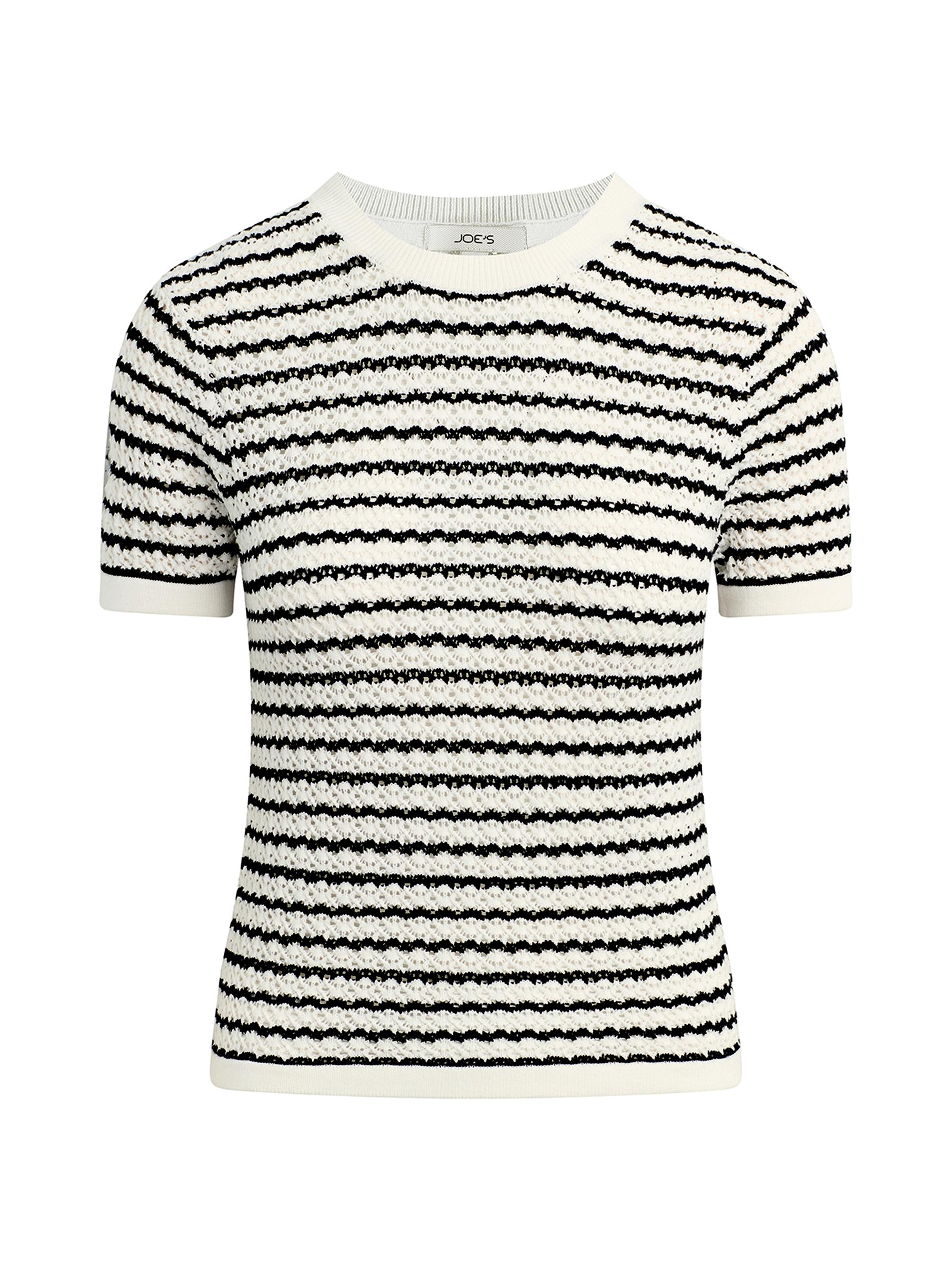 Joe's Jeans Women's The Crochet Striped Baby Tee - Milk Black Stripe