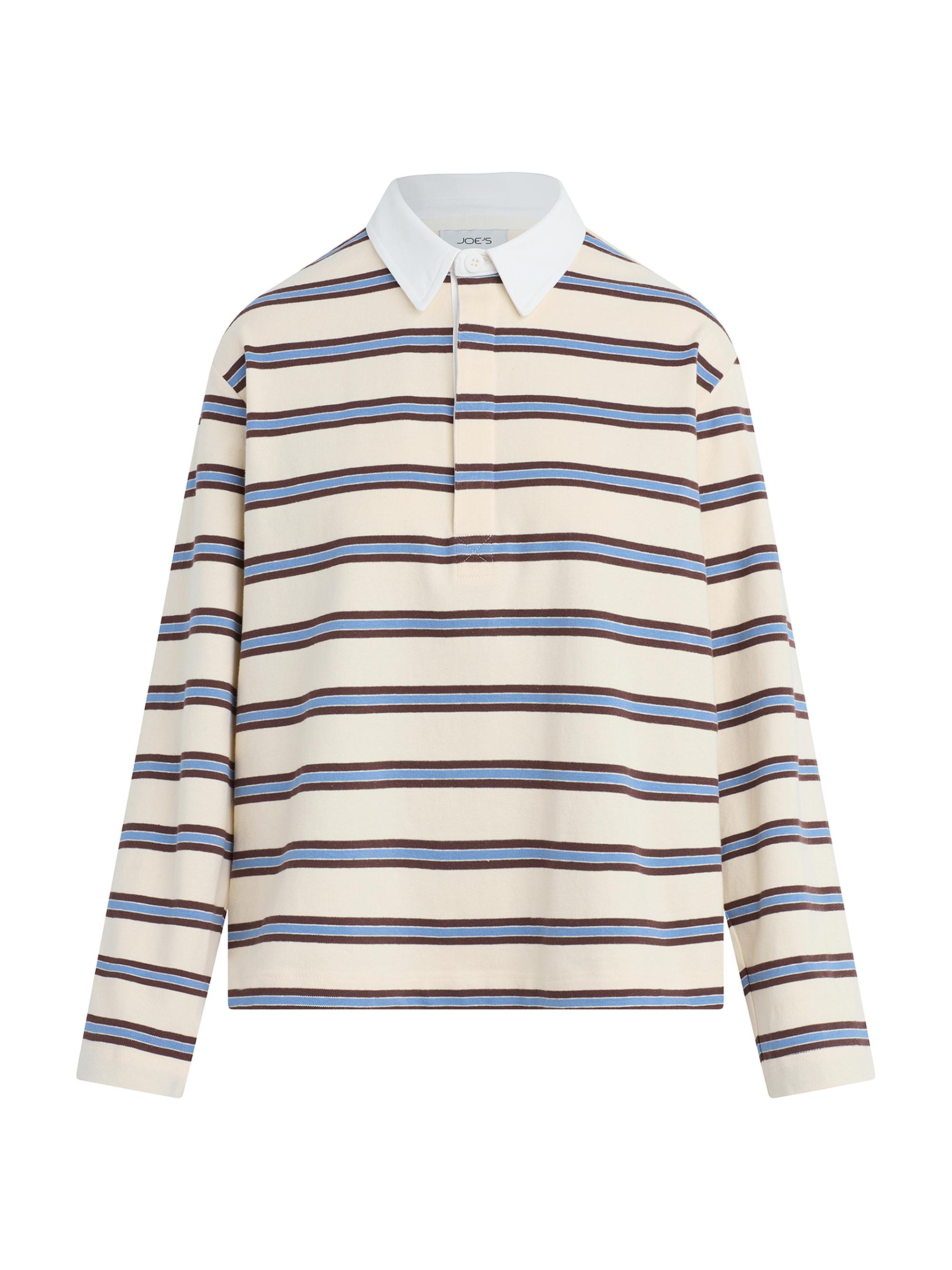 Joe's Jeans Women's Dylan Striped Cotton Oversized Rugby Shirt - Ecru Azure Multi