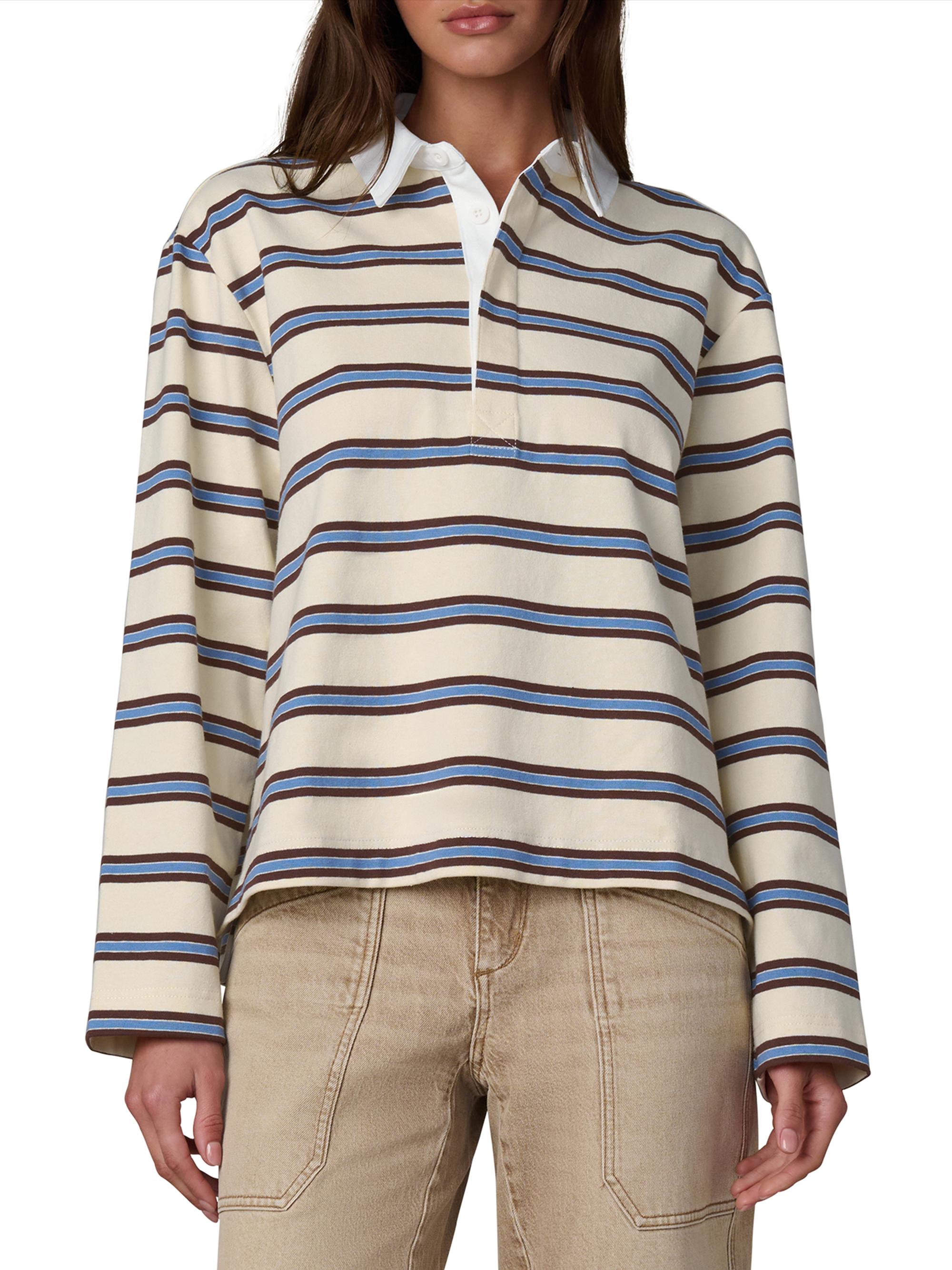 Joe's Jeans Women's Dylan Striped Cotton Oversized Rugby Shirt - Ecru Azure Multi | Thumbnail 3