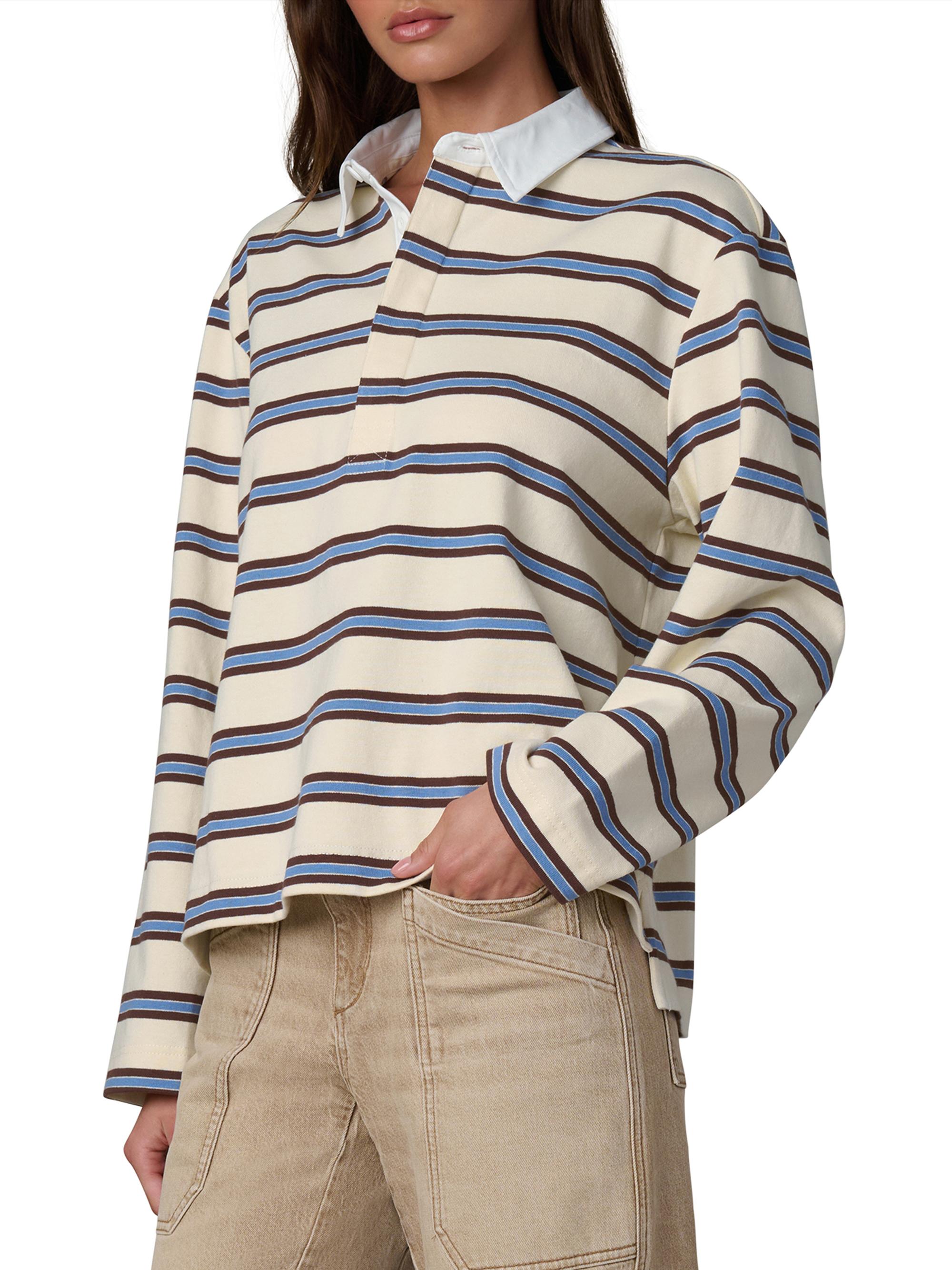 Joe's Jeans Women's Dylan Striped Cotton Oversized Rugby Shirt - Ecru Azure Multi | Thumbnail 4