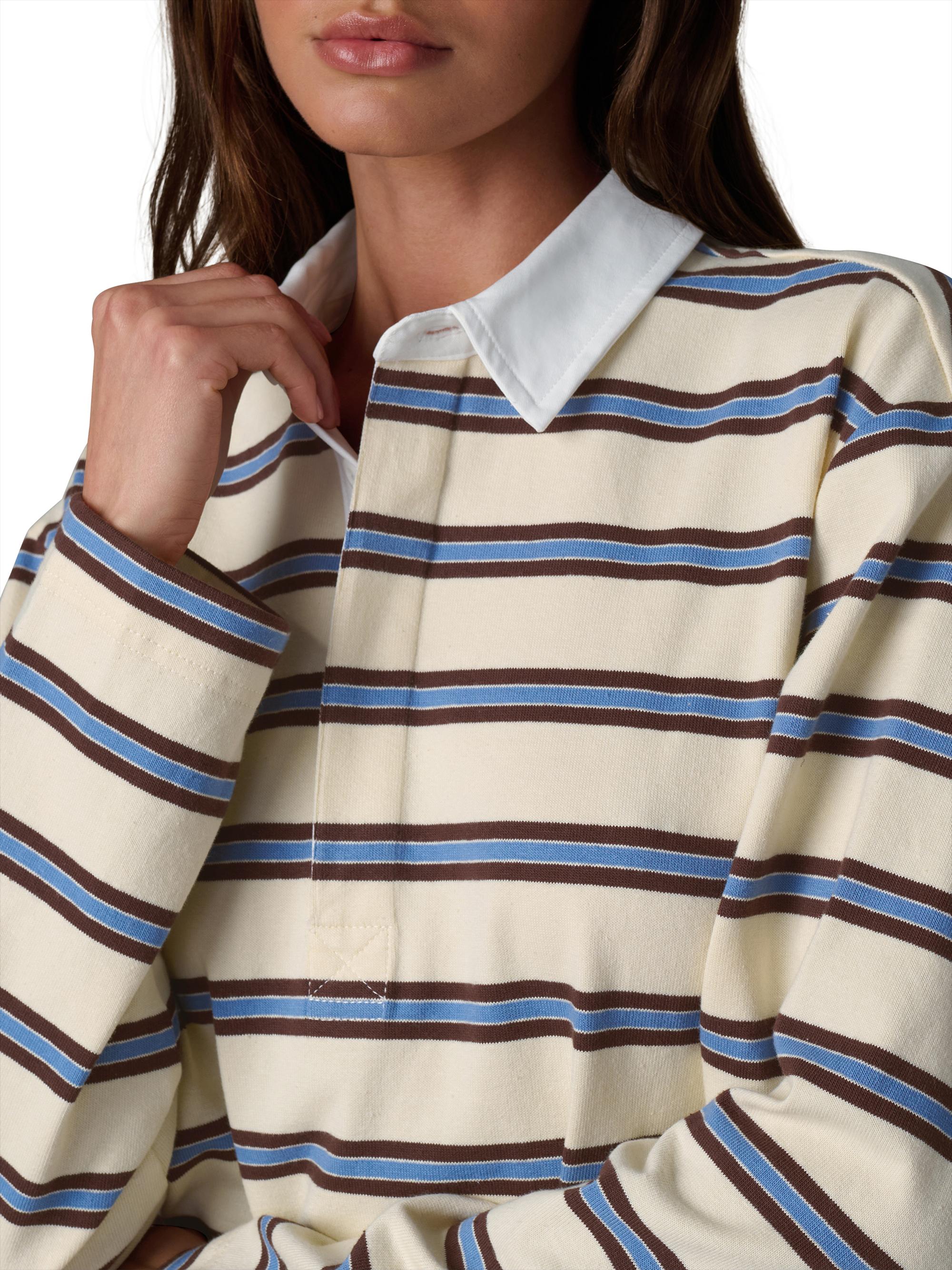 Joe's Jeans Women's Dylan Striped Cotton Oversized Rugby Shirt - Ecru Azure Multi | Thumbnail 6