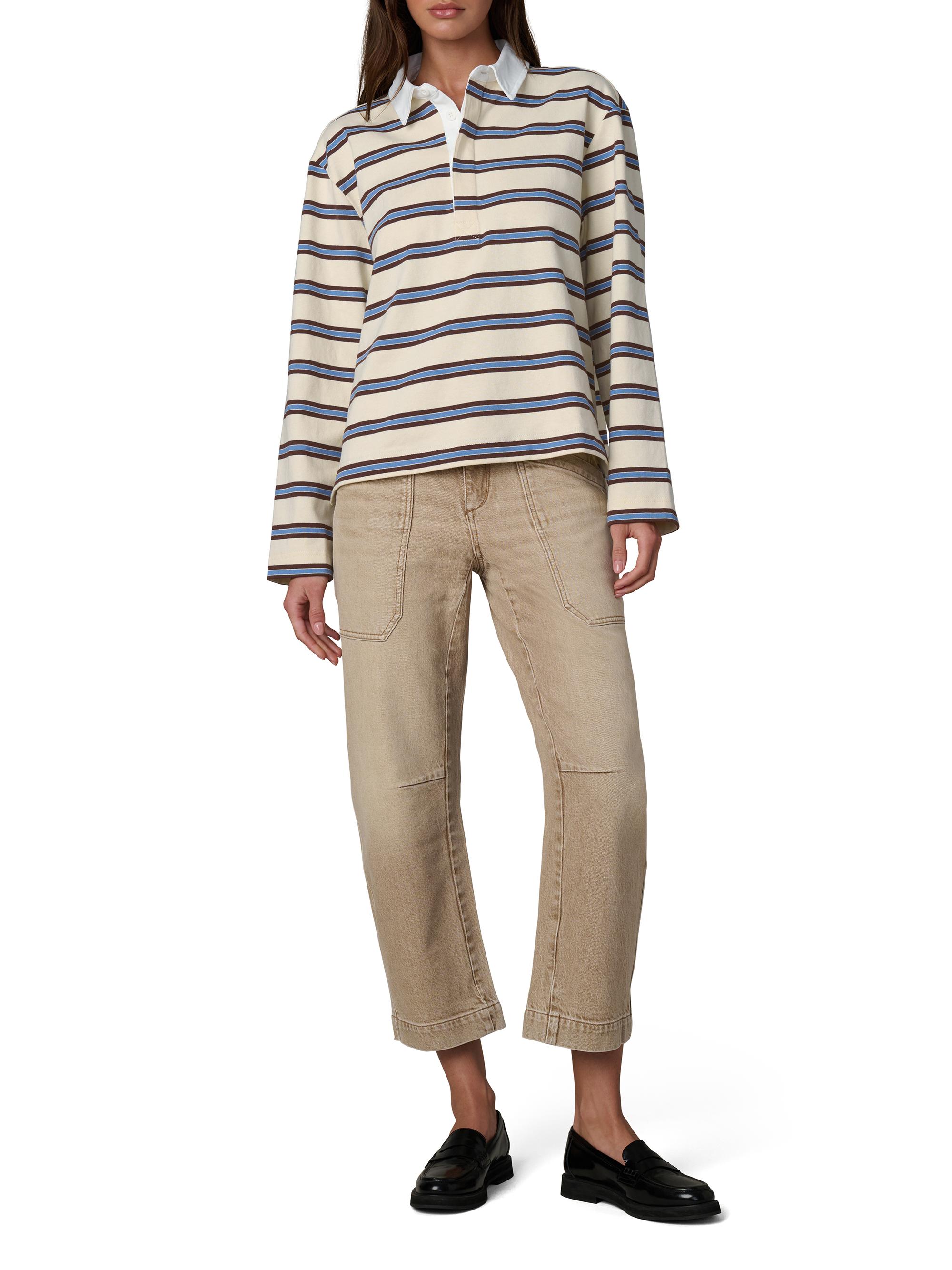 Joe's Jeans Women's Dylan Striped Cotton Oversized Rugby Shirt - Ecru Azure Multi | Thumbnail 2