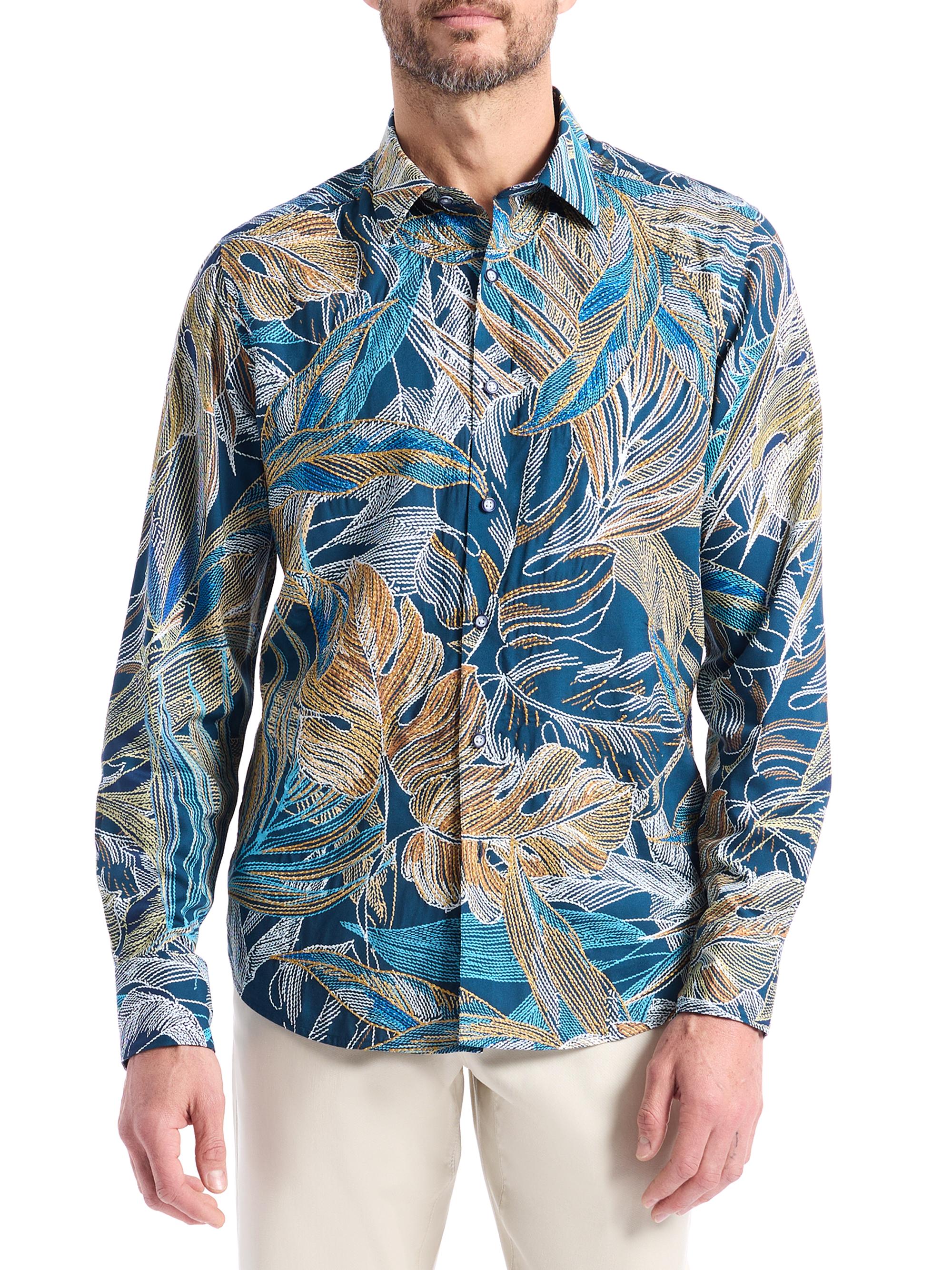 Robert Graham Men's Chorro Embroidered Leaf Print Shirt