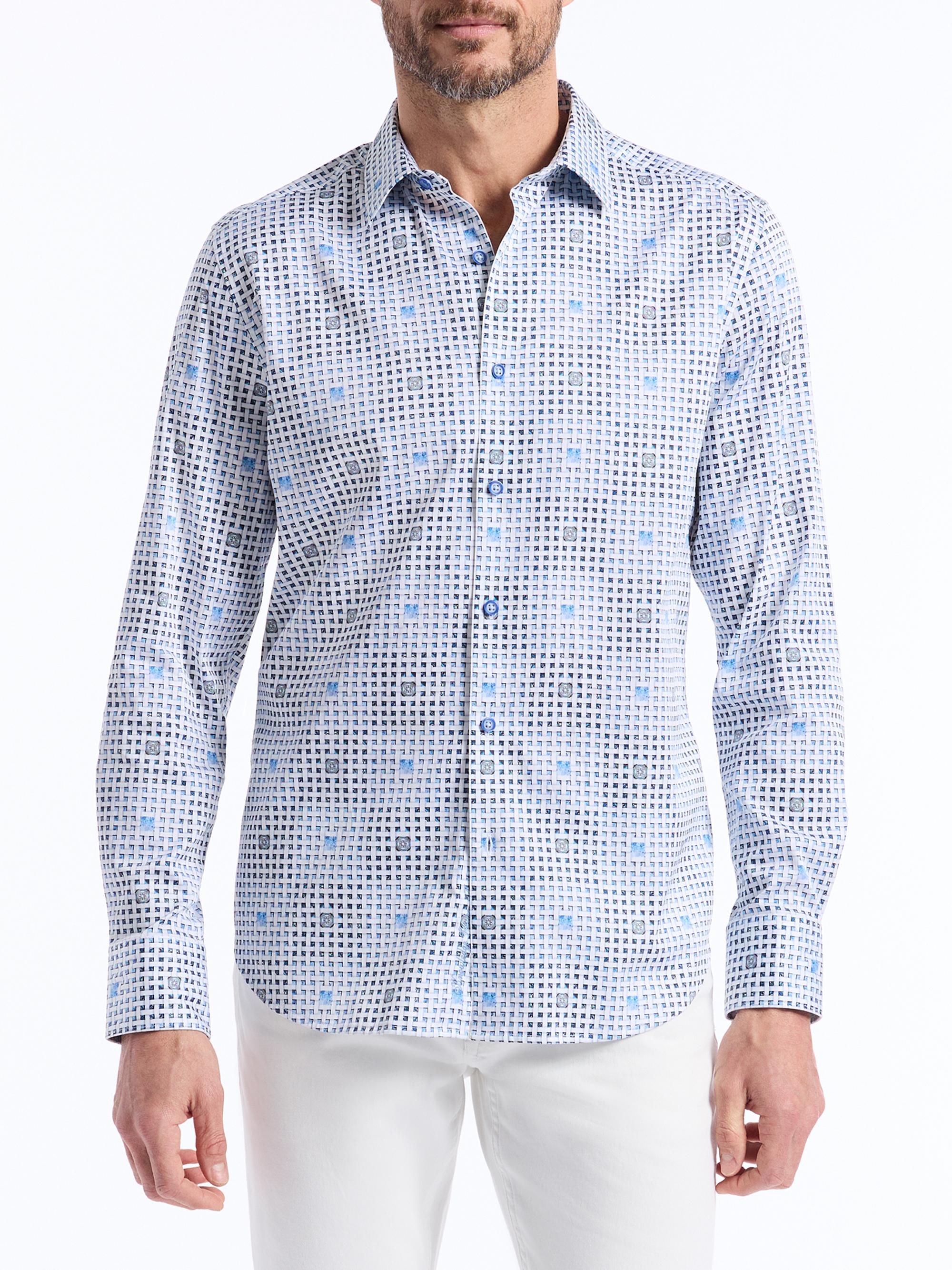 Robert Graham Men's Brentwood Geometric Stretch-Cotton Shirt - Light Blue