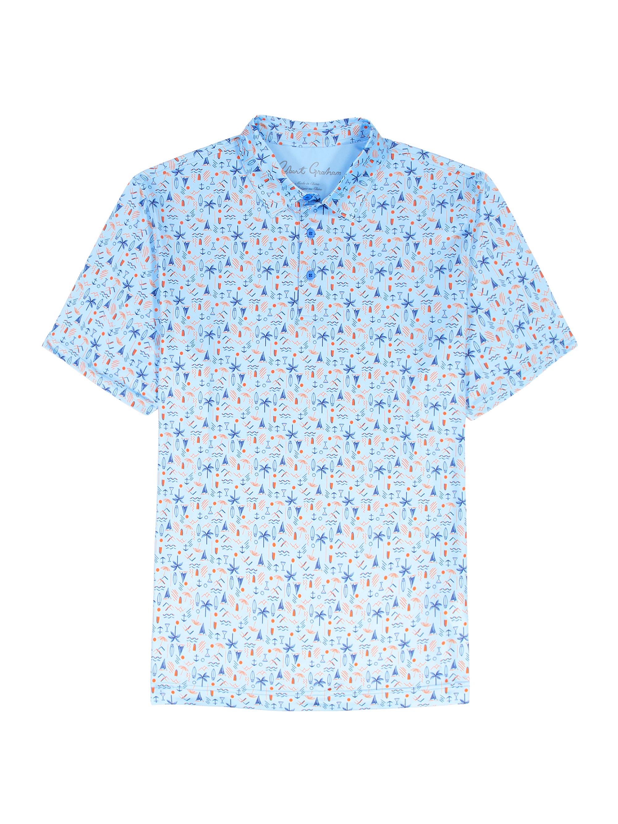 Robert Graham Men's Coastal Vibes Performance Knit Polo Shirt - Light Blue