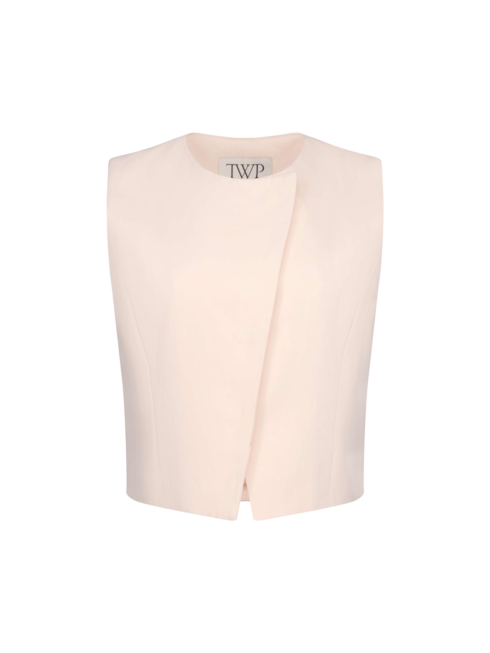 TWP Women's Jewel Neck Asymmetric Placket Vest - Creme De Peche
