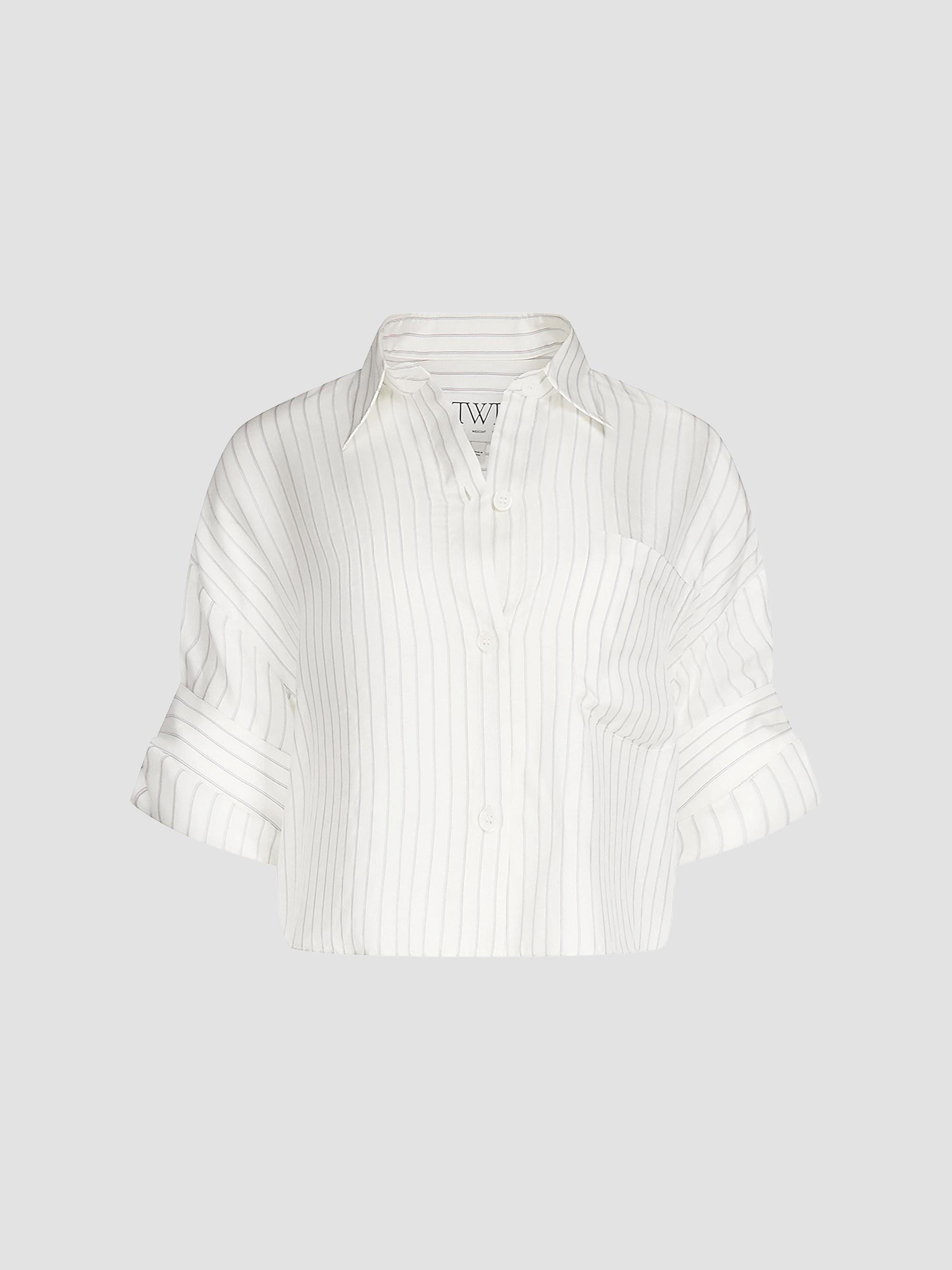 TWP Women's Next Ex Striped Cotton Shirt - White Blue | Thumbnail 6